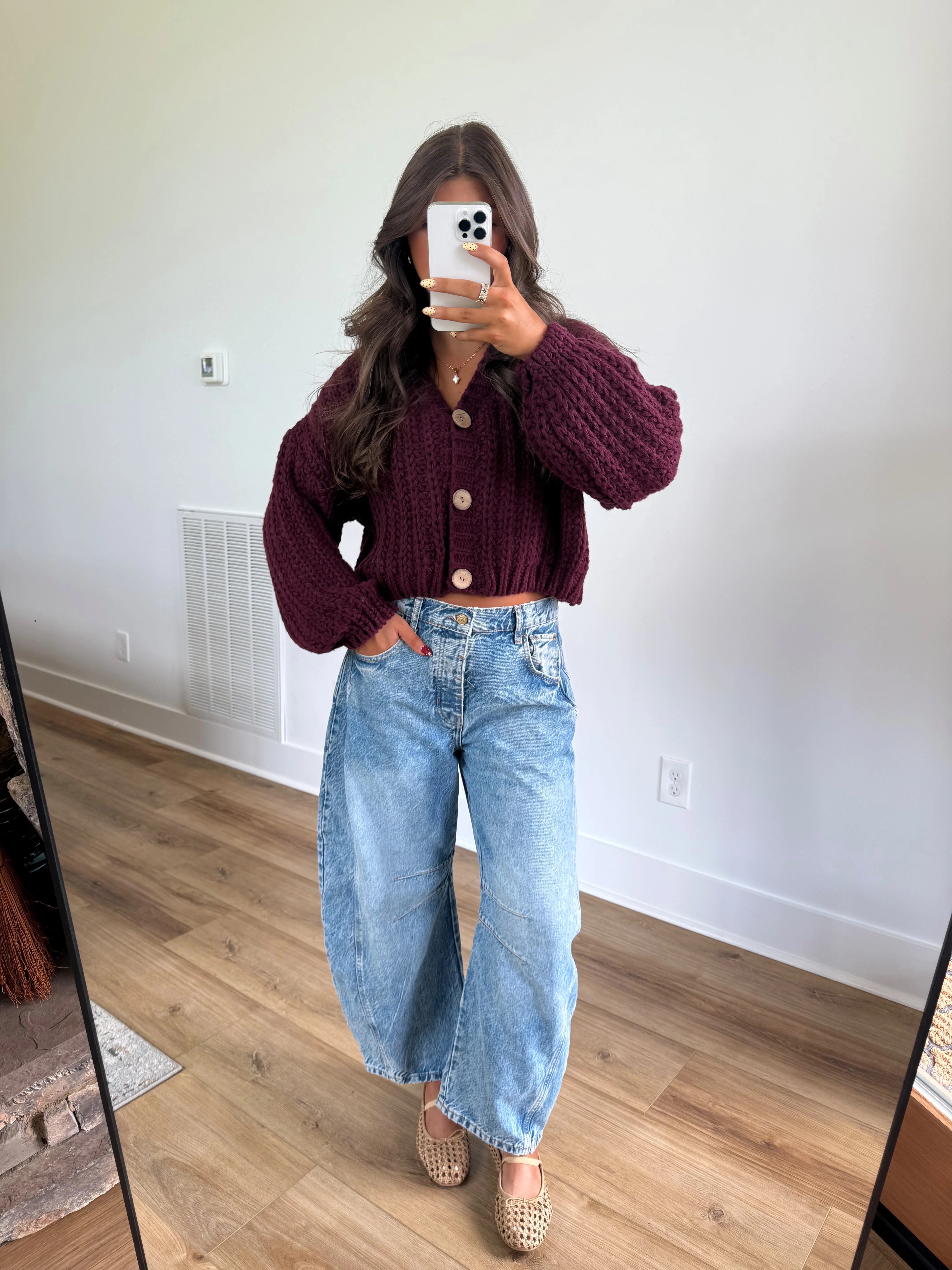 Burgundy Cropped Cardigan - Image 3