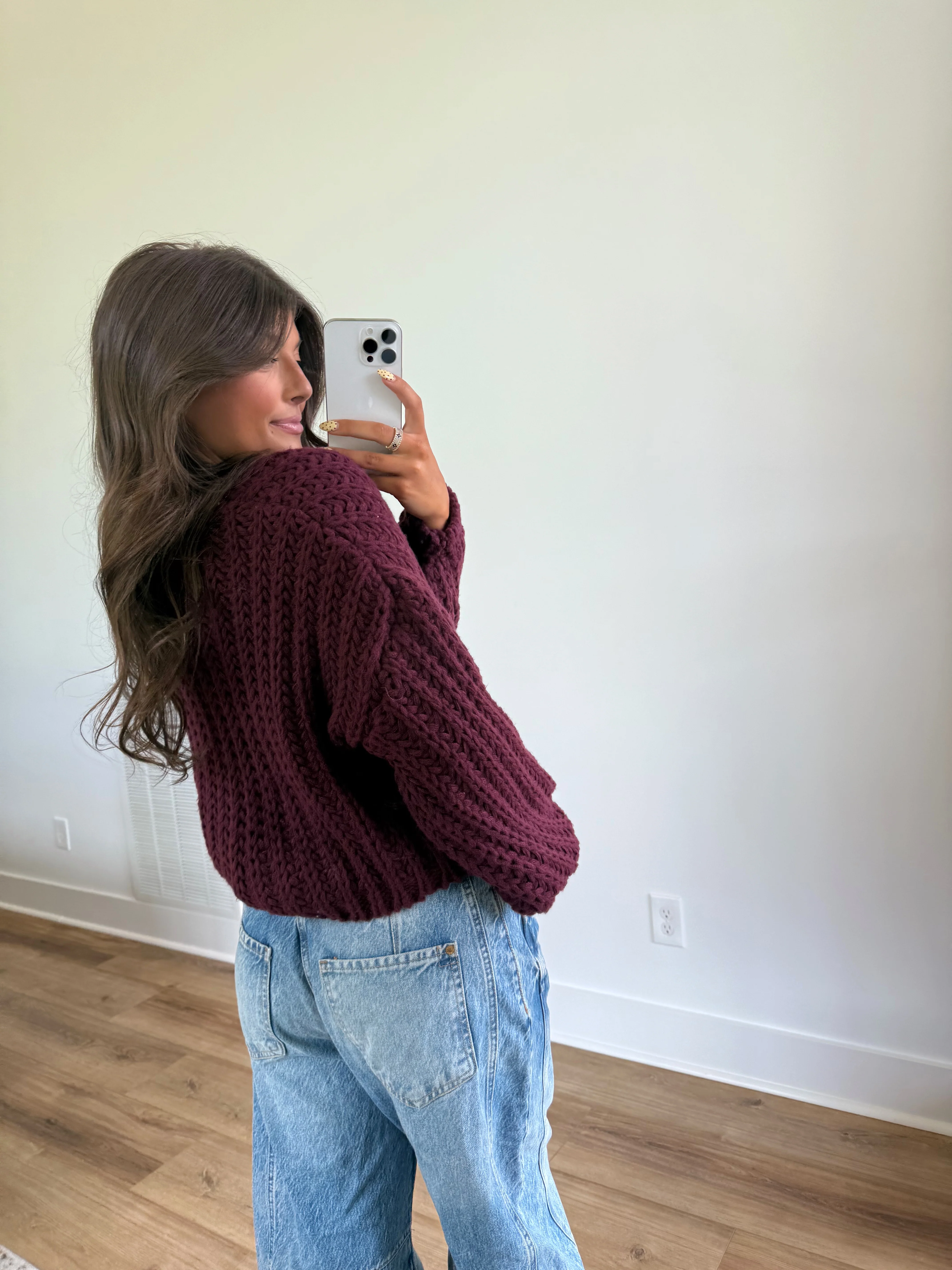 Burgundy Cropped Cardigan - Image 5