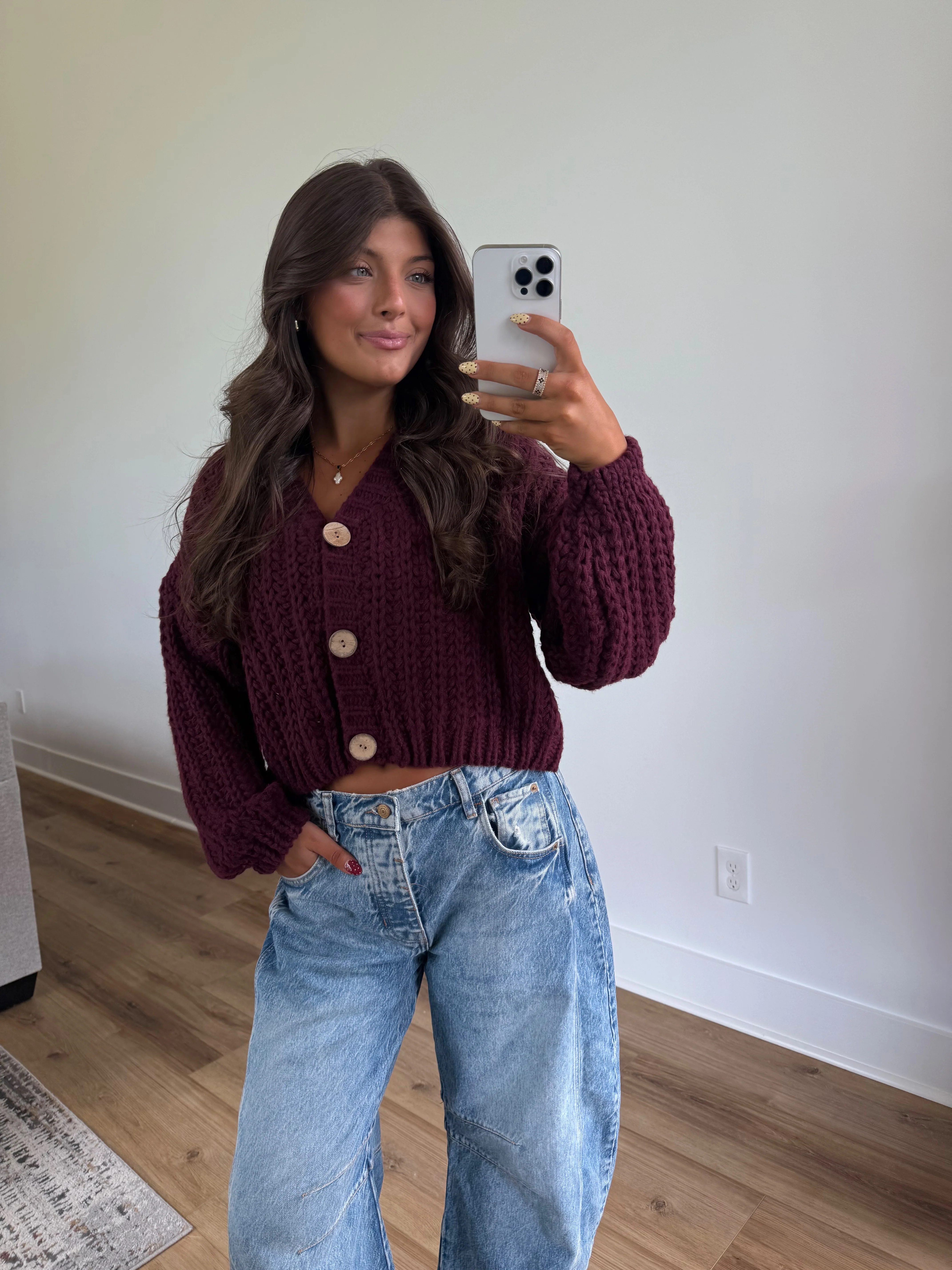 Burgundy Cropped Cardigan - Image 6