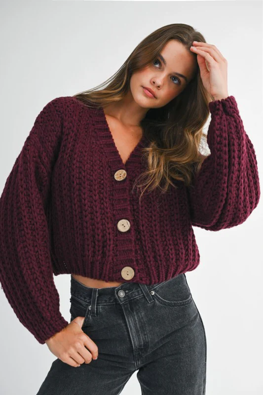 Burgundy Cropped Cardigan - Image 7