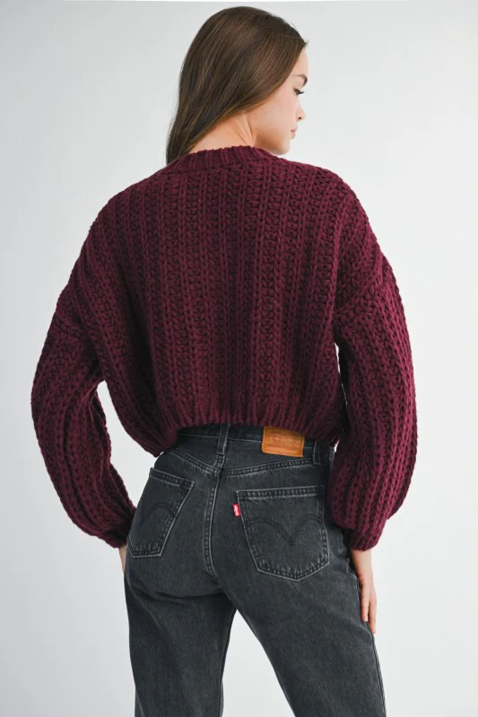 Burgundy Cropped Cardigan - Image 8