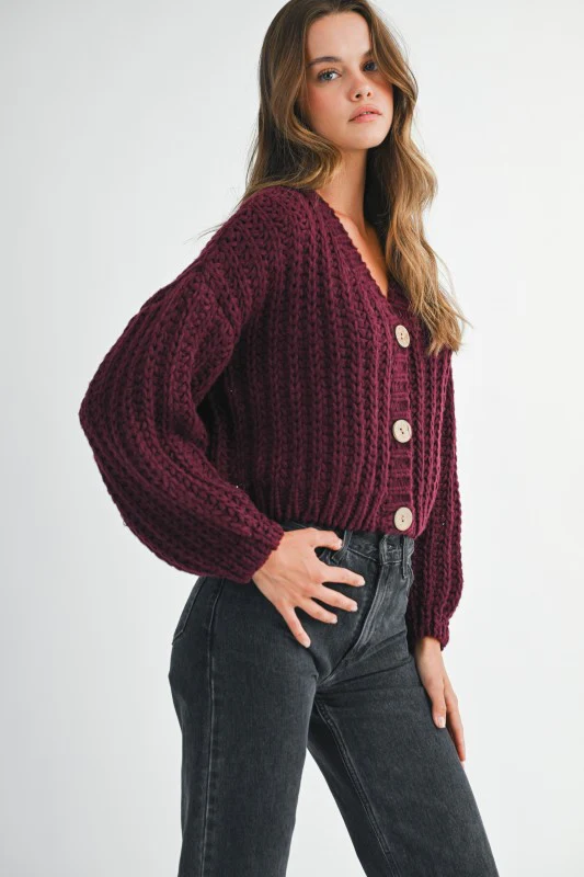 Burgundy Cropped Cardigan - Image 9