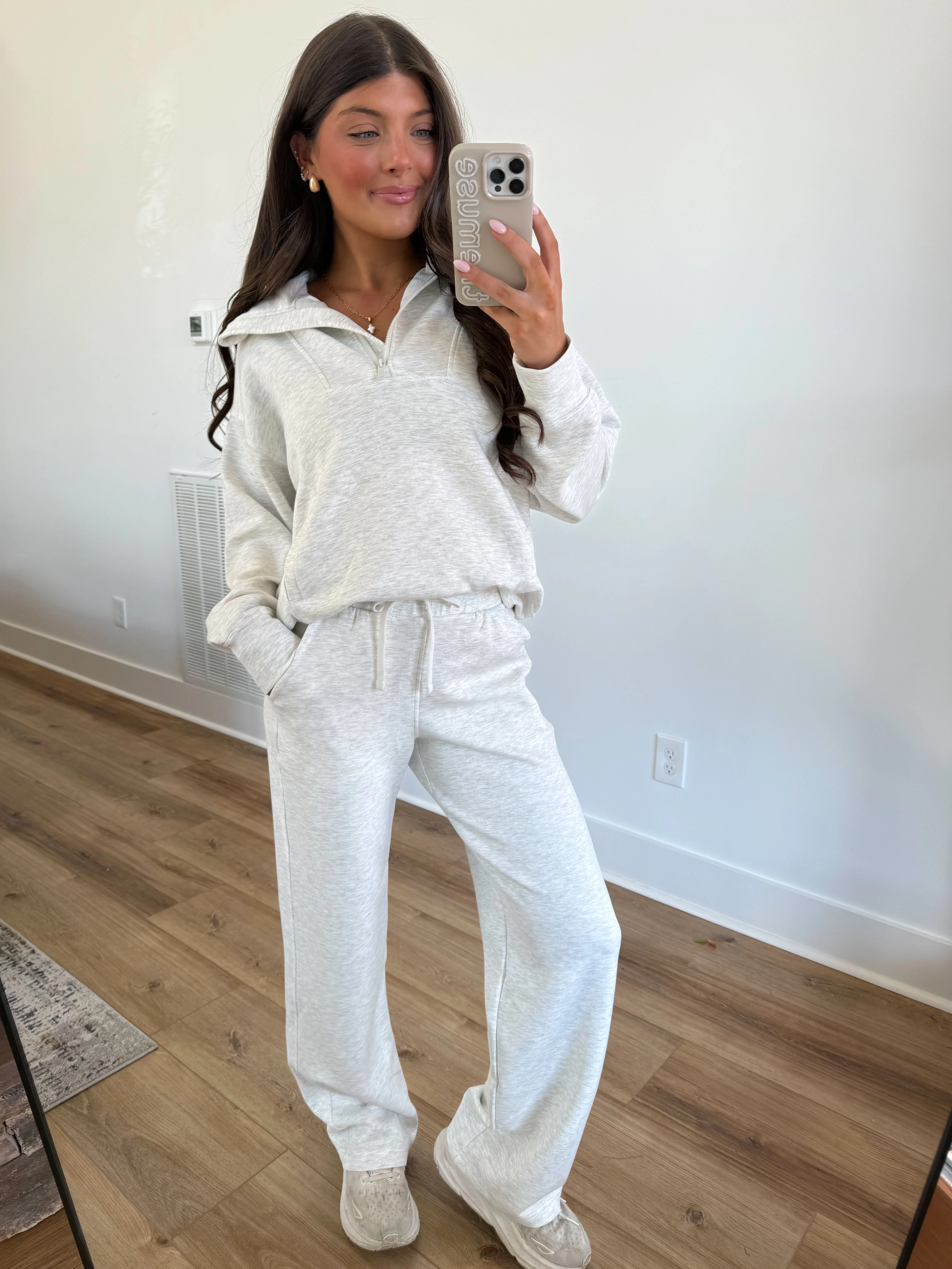 Butter Luxe Lounge Quarter Zip Set (Light Heather Grey)