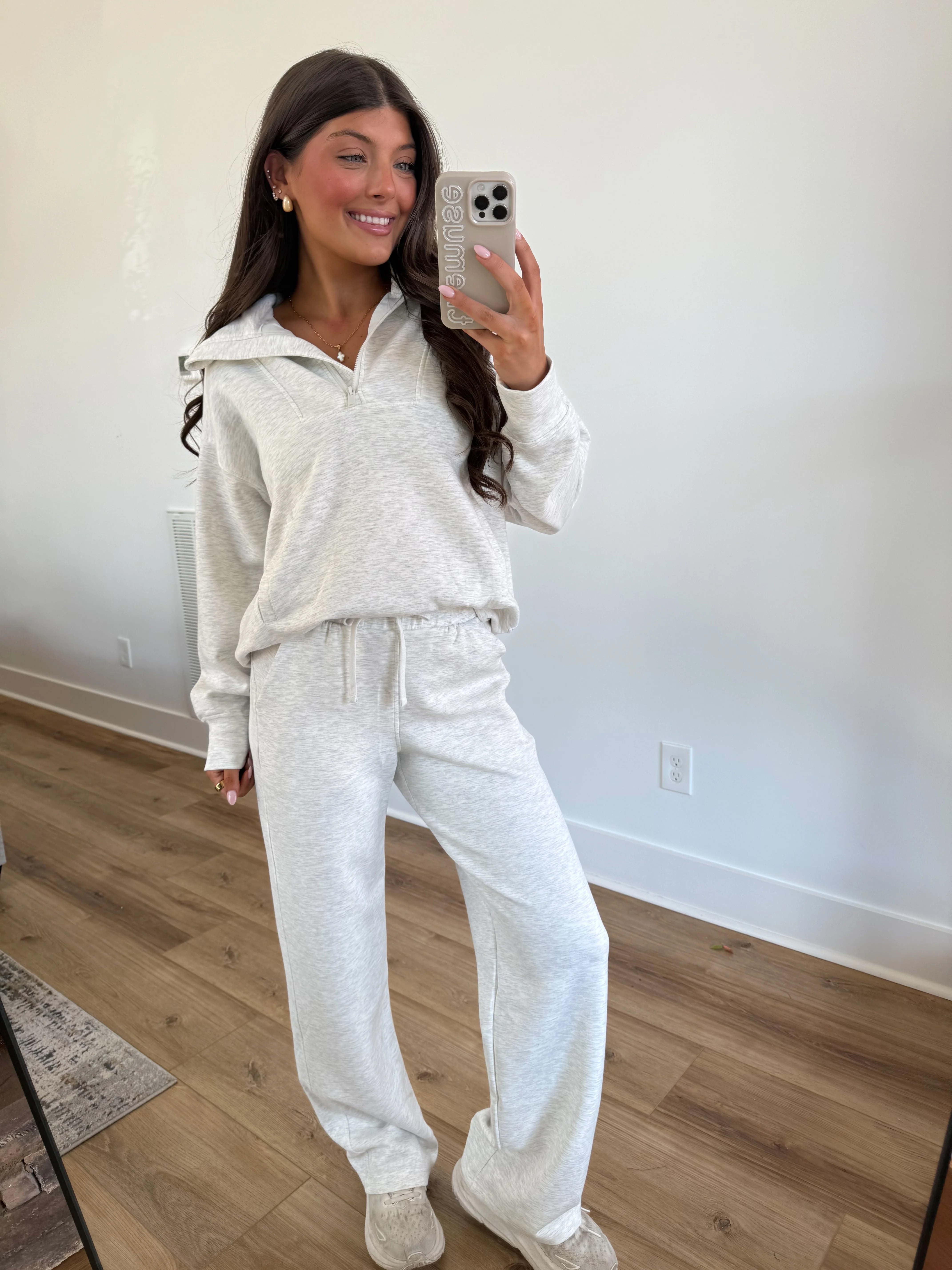Butter Luxe Lounge Quarter Zip Set (Light Heather Grey) - Image 3
