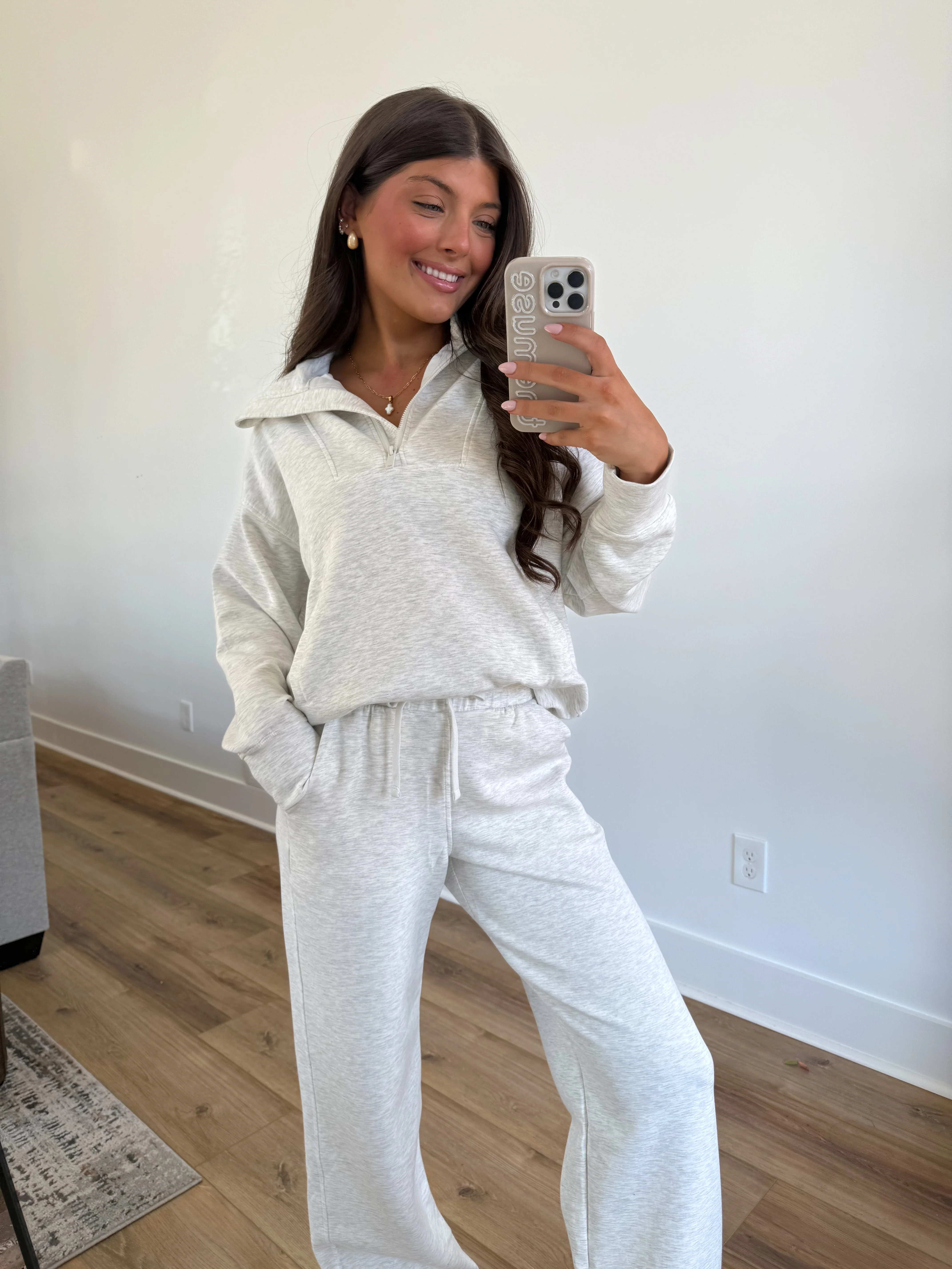 Butter Luxe Lounge Quarter Zip Set (Light Heather Grey) - Image 7