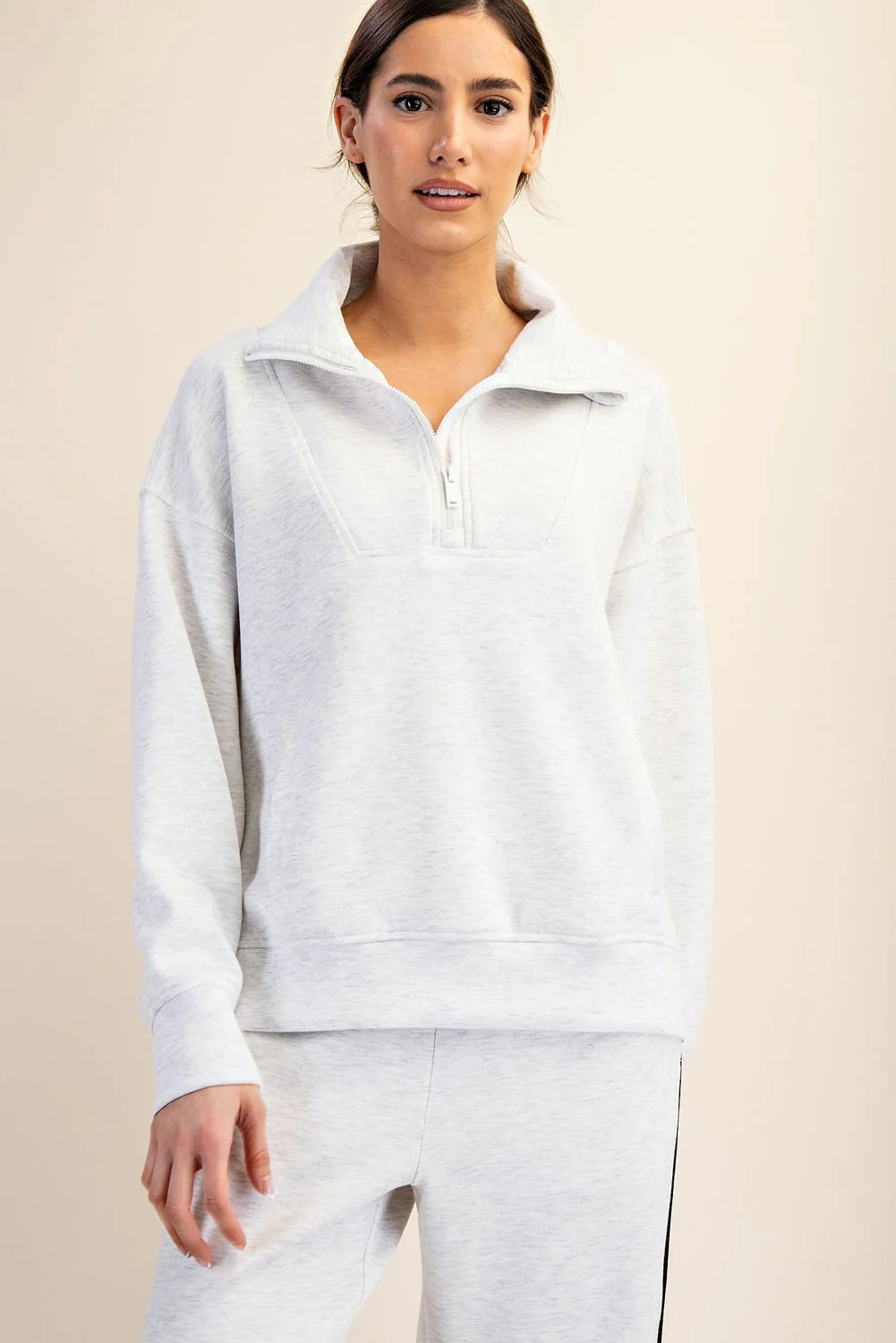 Butter Luxe Lounge Quarter Zip Set (Light Heather Grey) - Image 8