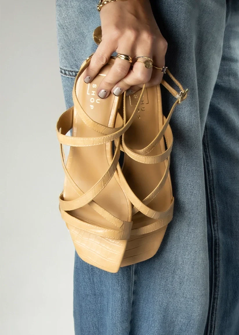 Camel Lace Up Sandal - Image 4