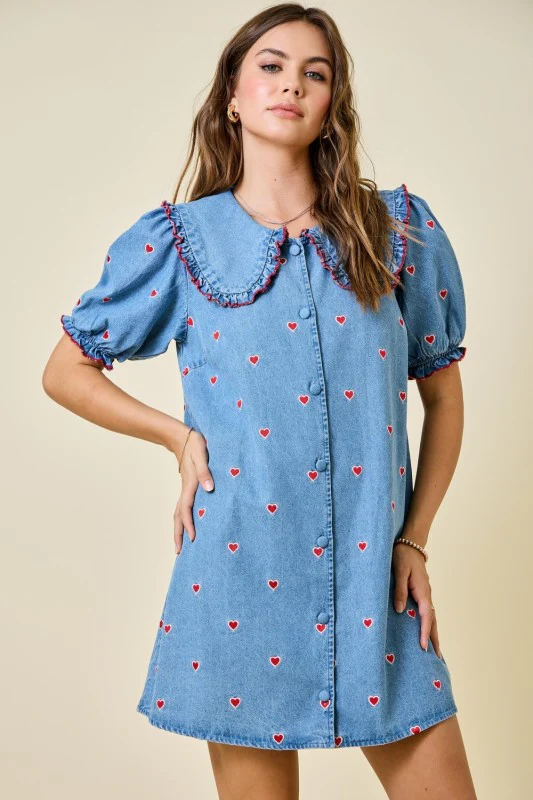 Candy Hearts Denim Dress - Image 5