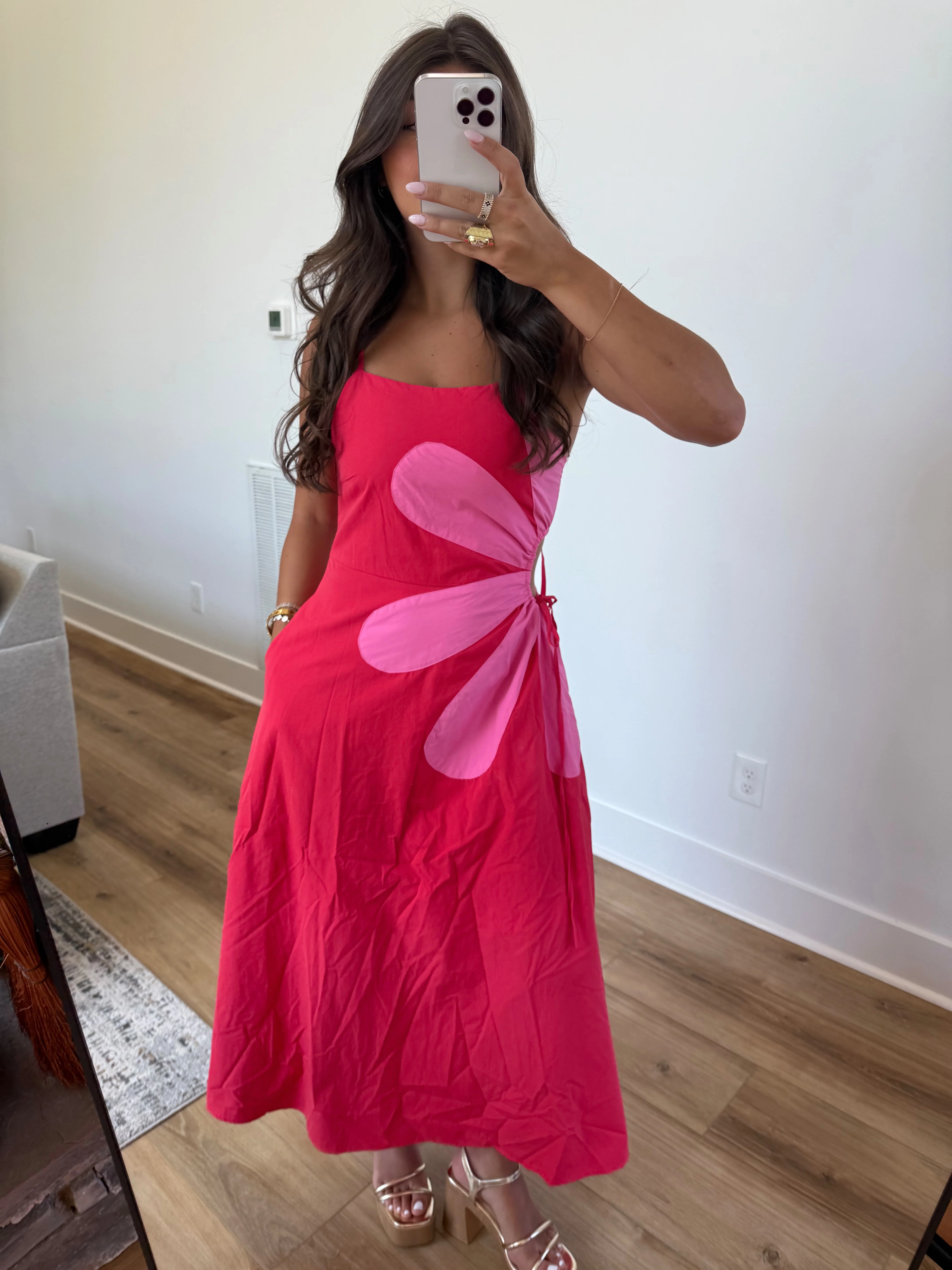 Capri Daisy Maxi Dress (Pink/Red) - Image 4