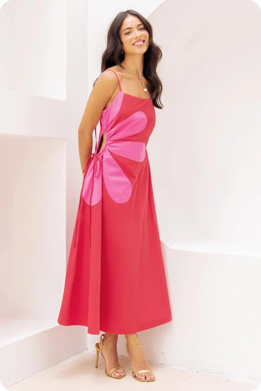 Capri Daisy Maxi Dress (Pink/Red) - Image 7