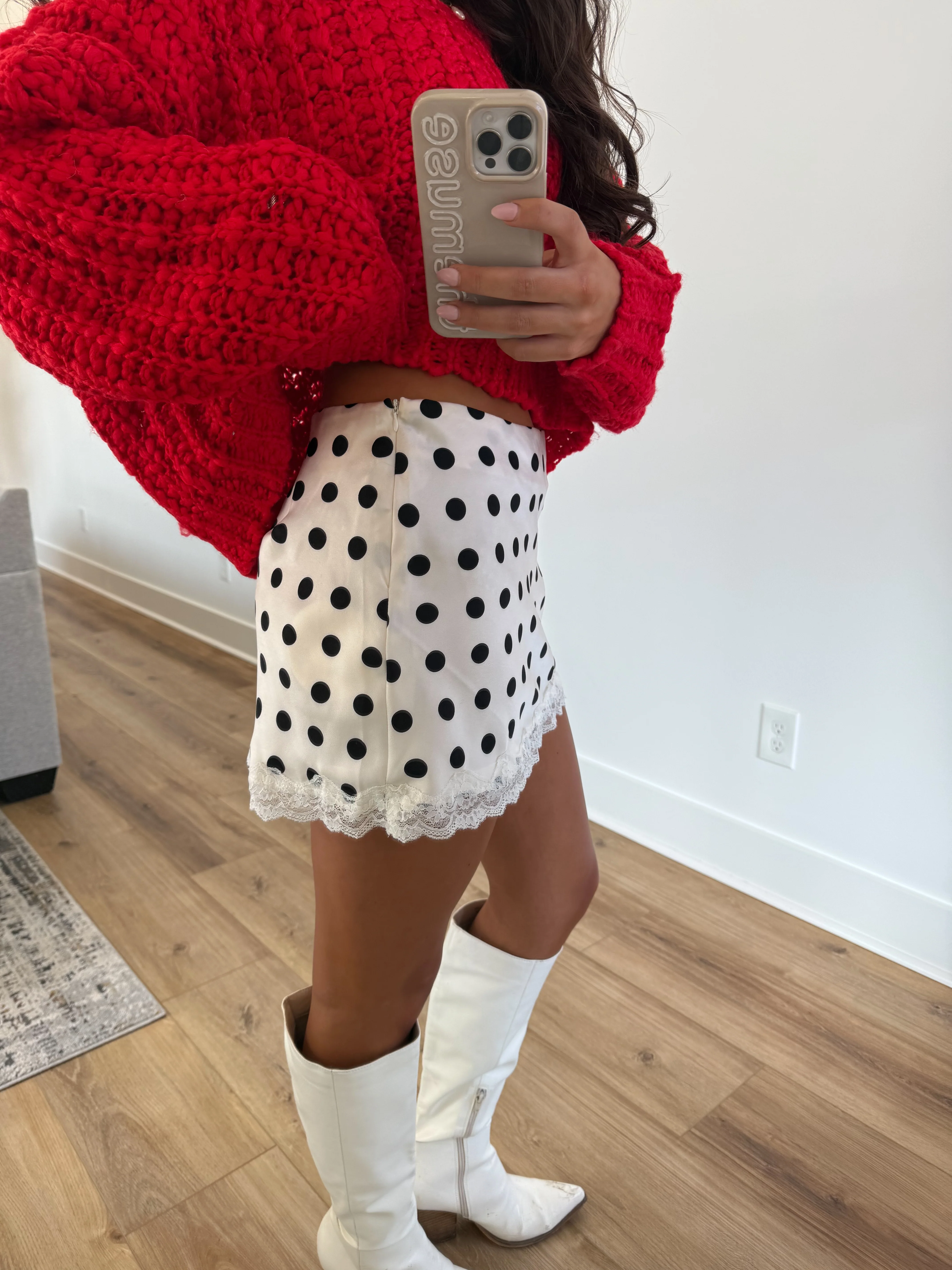 Champagne Lace Dot Mini Skirt - Image 3
