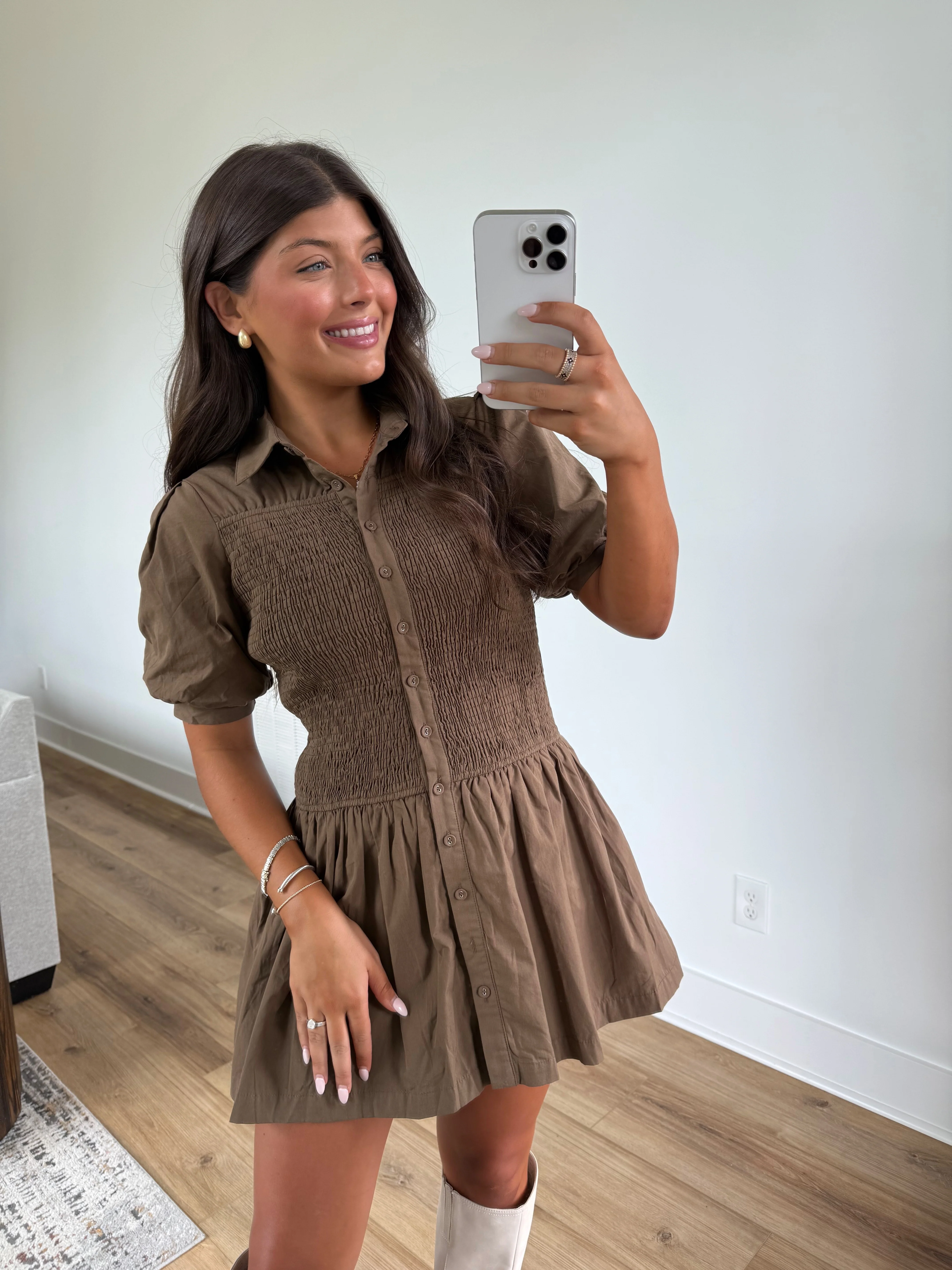 Chestnut Smocked Mini Dress (Restock) - Image 2