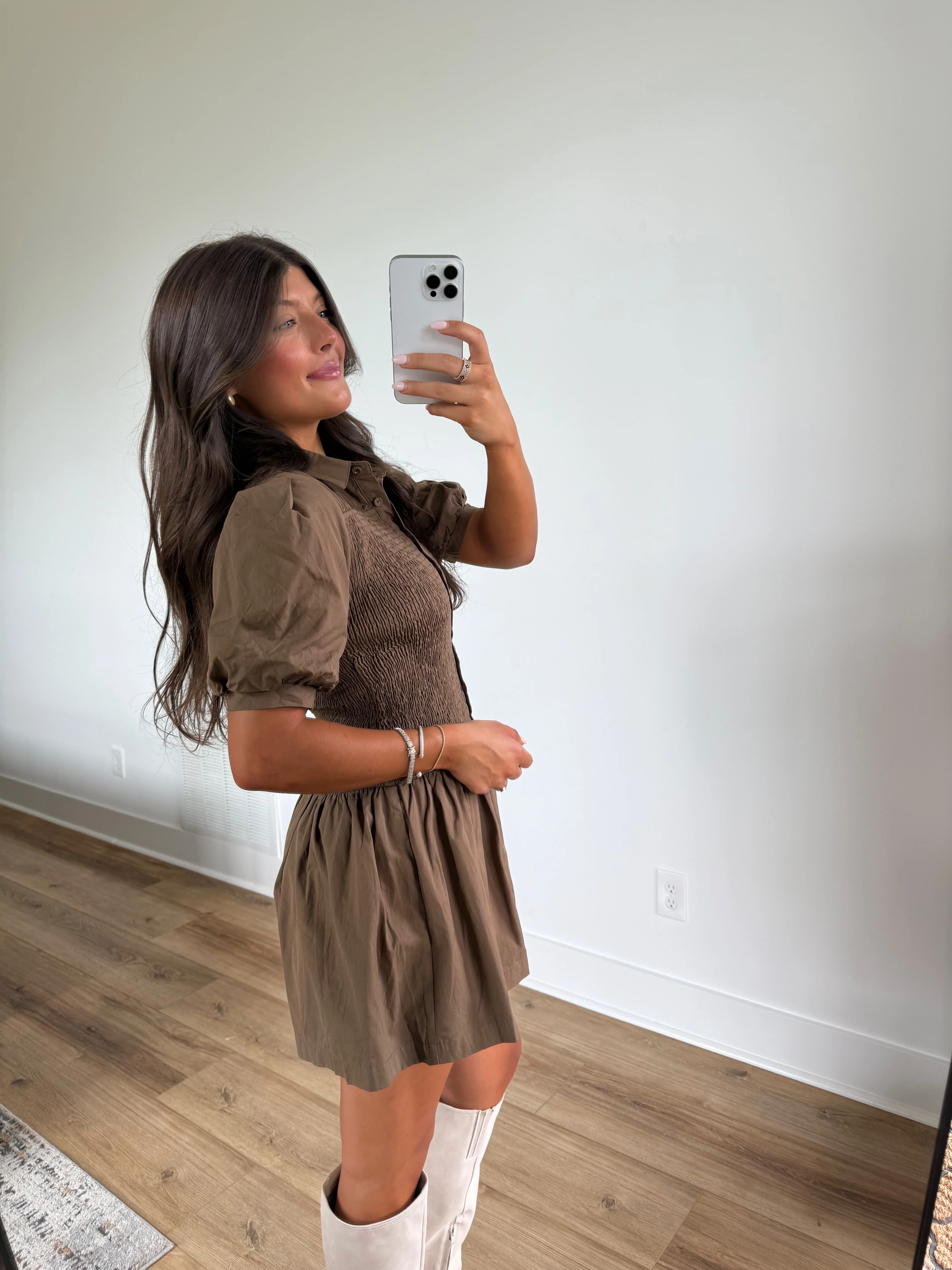 Chestnut Smocked Mini Dress (Restock) - Image 3
