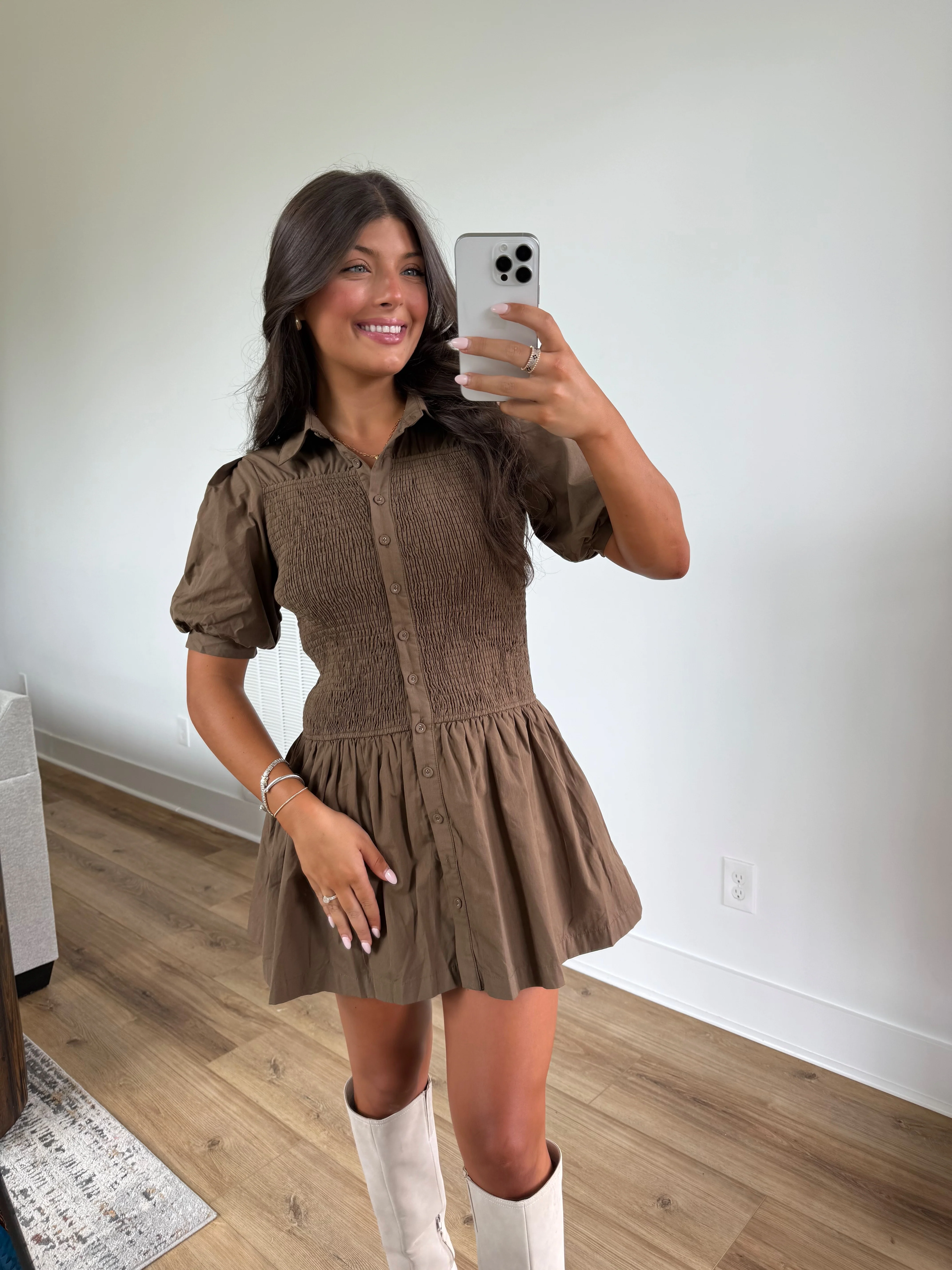Chestnut Smocked Mini Dress (Restock) - Image 4
