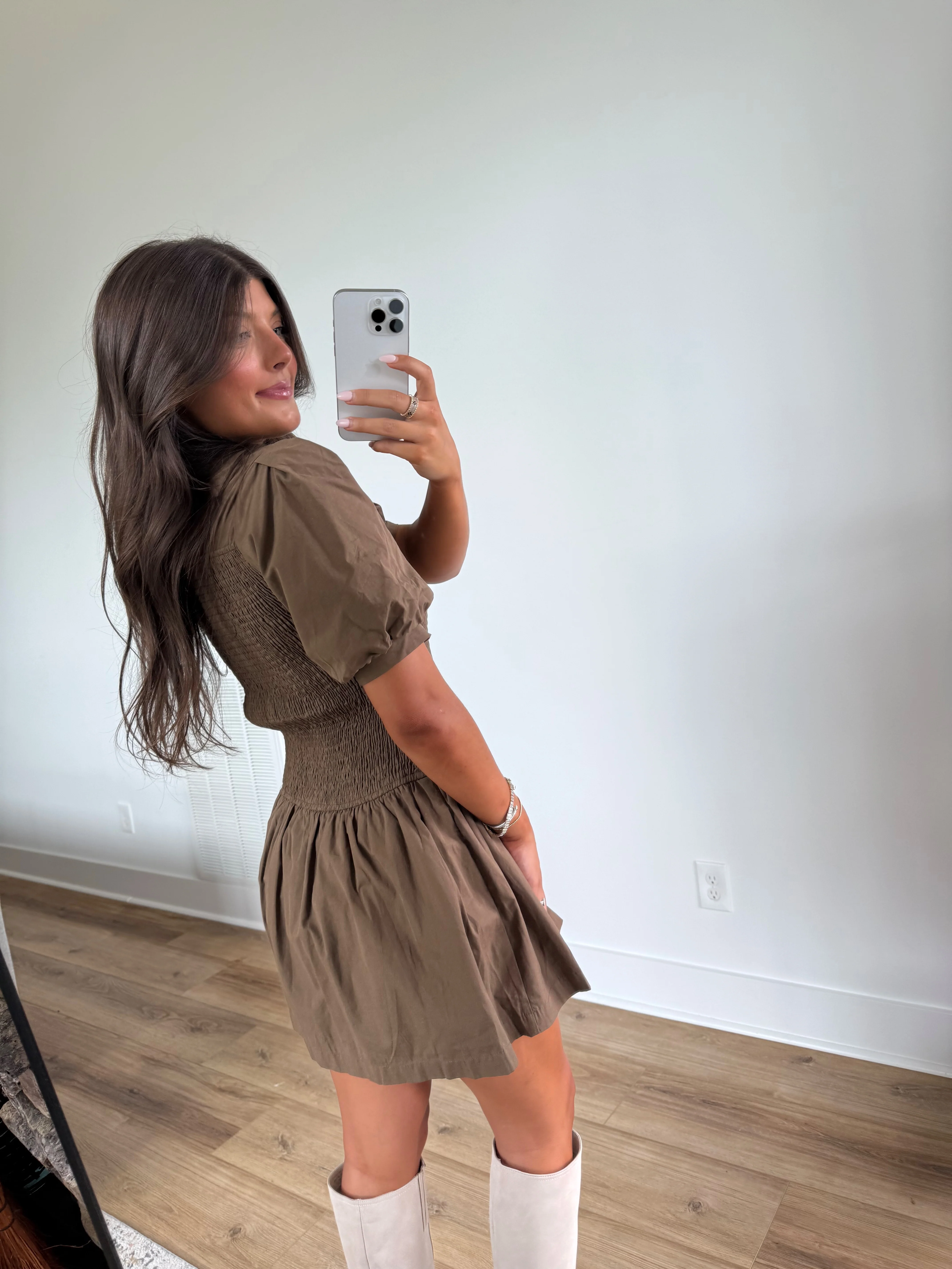 Chestnut Smocked Mini Dress (Restock) - Image 5