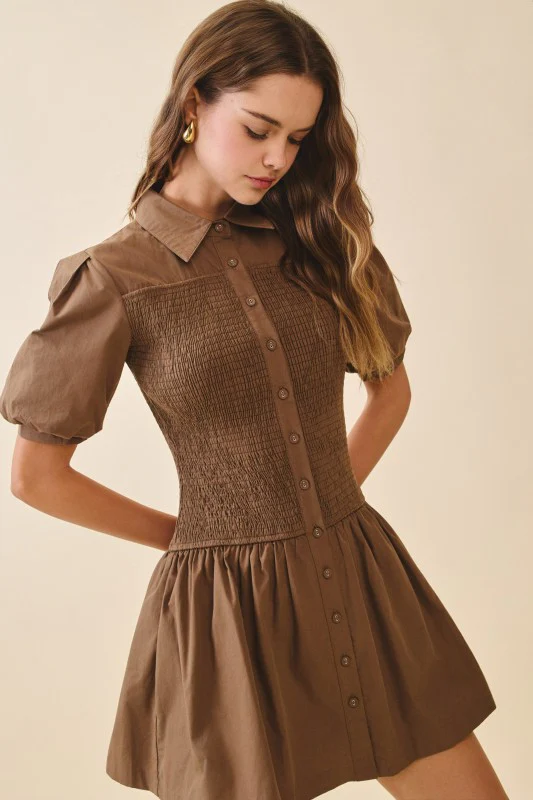 Chestnut Smocked Mini Dress (Restock) - Image 7