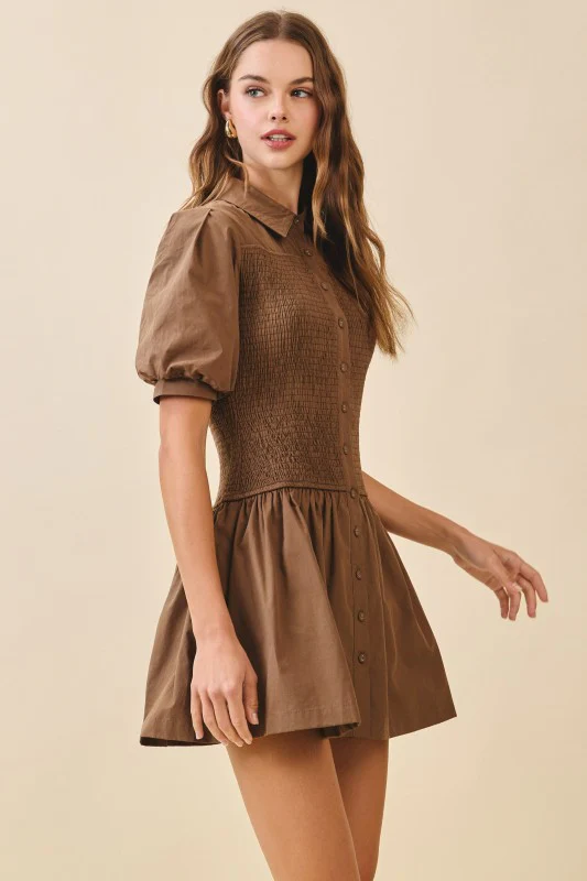Chestnut Smocked Mini Dress (Restock) - Image 8