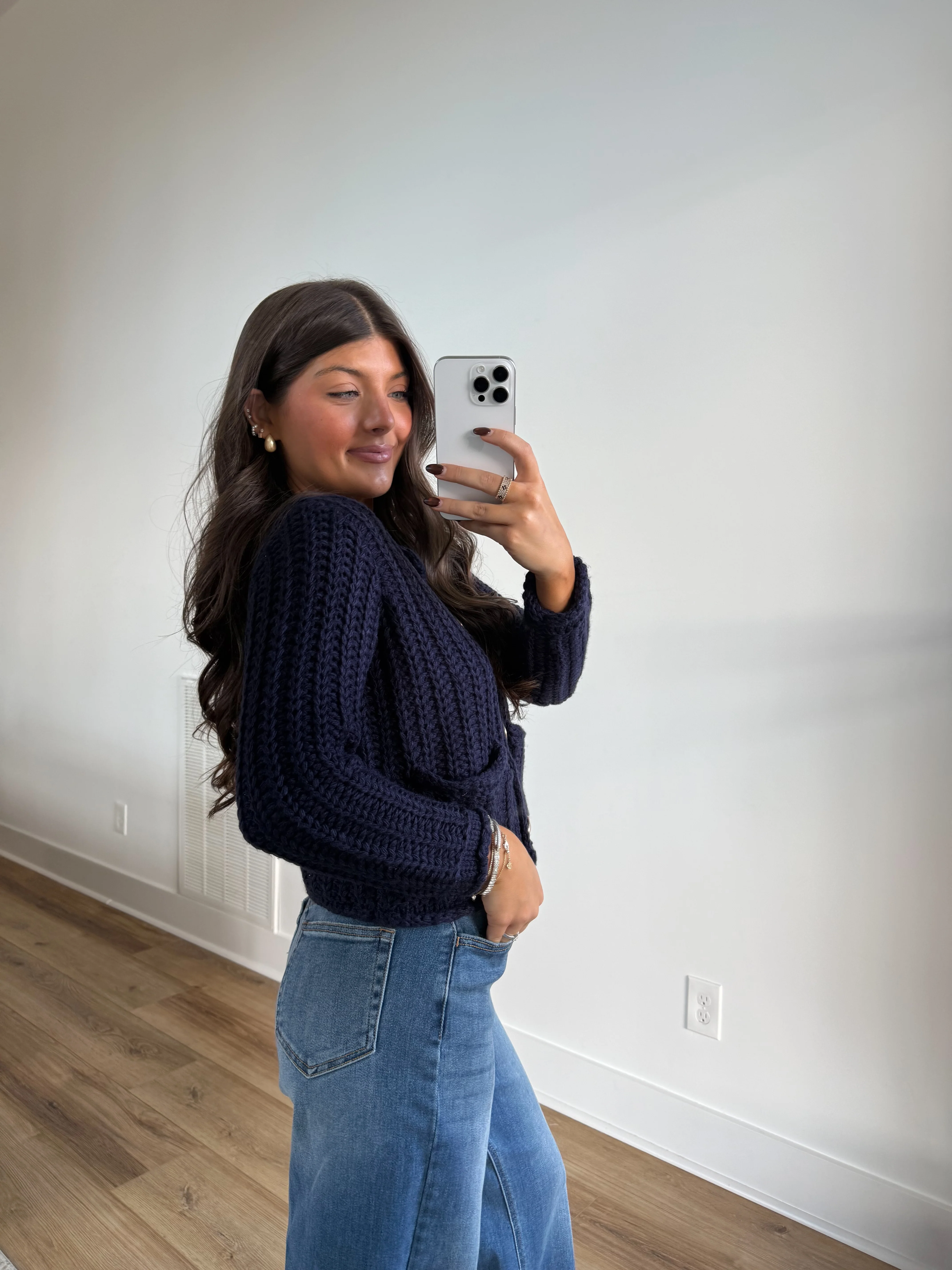 Chunky Blue Knit Cardigan - Image 2
