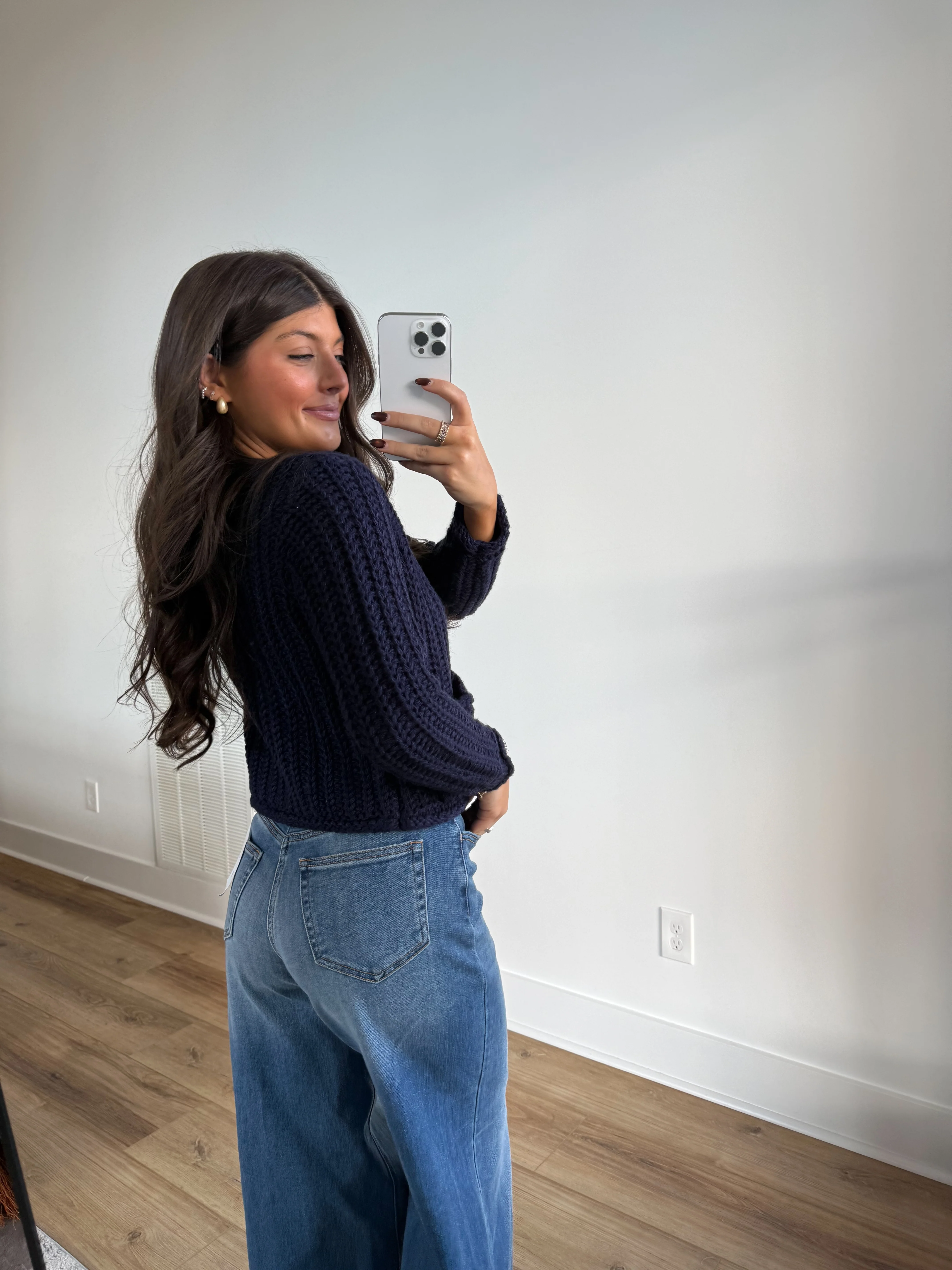 Chunky Blue Knit Cardigan - Image 3