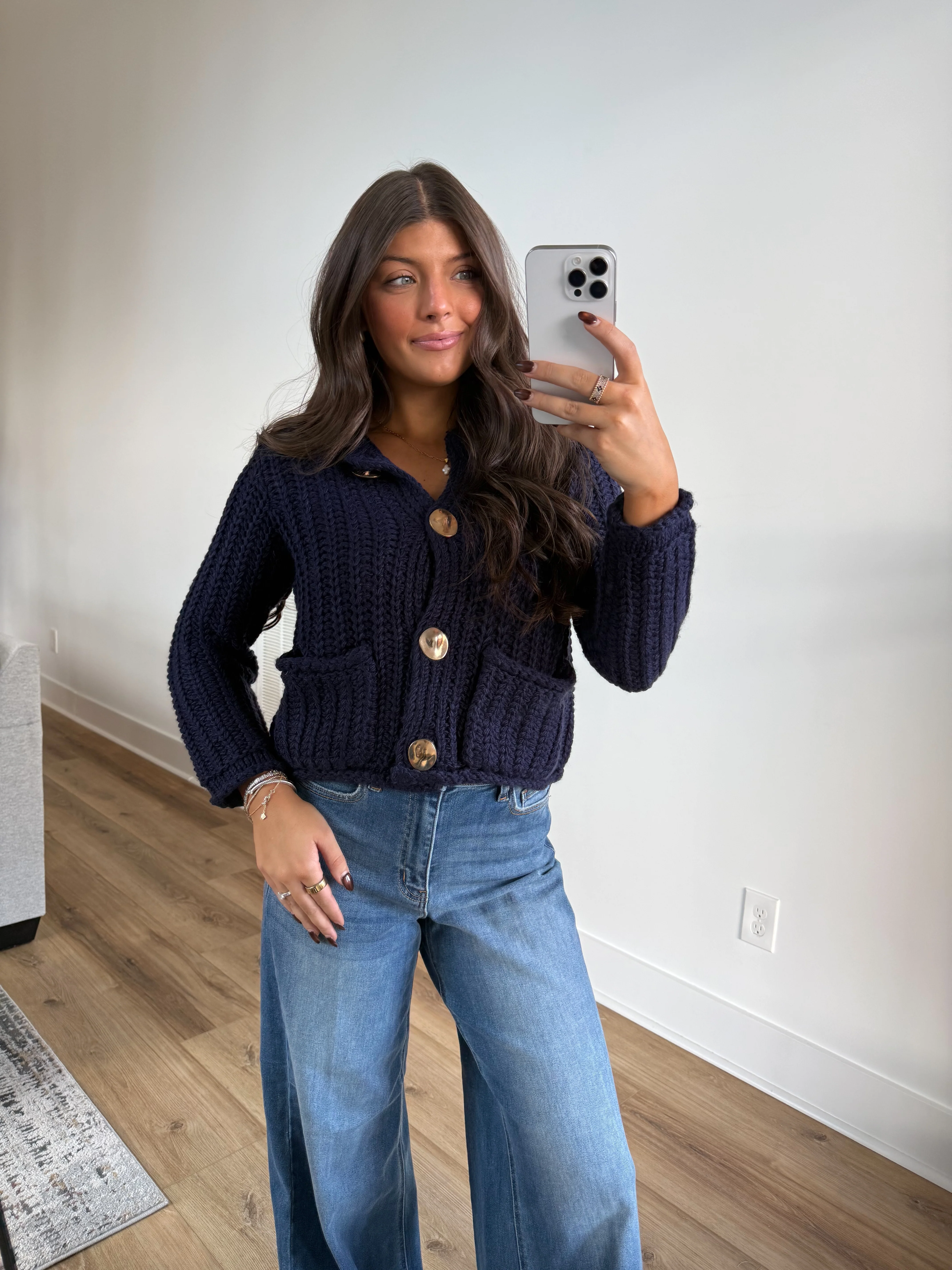 Chunky Blue Knit Cardigan - Image 4
