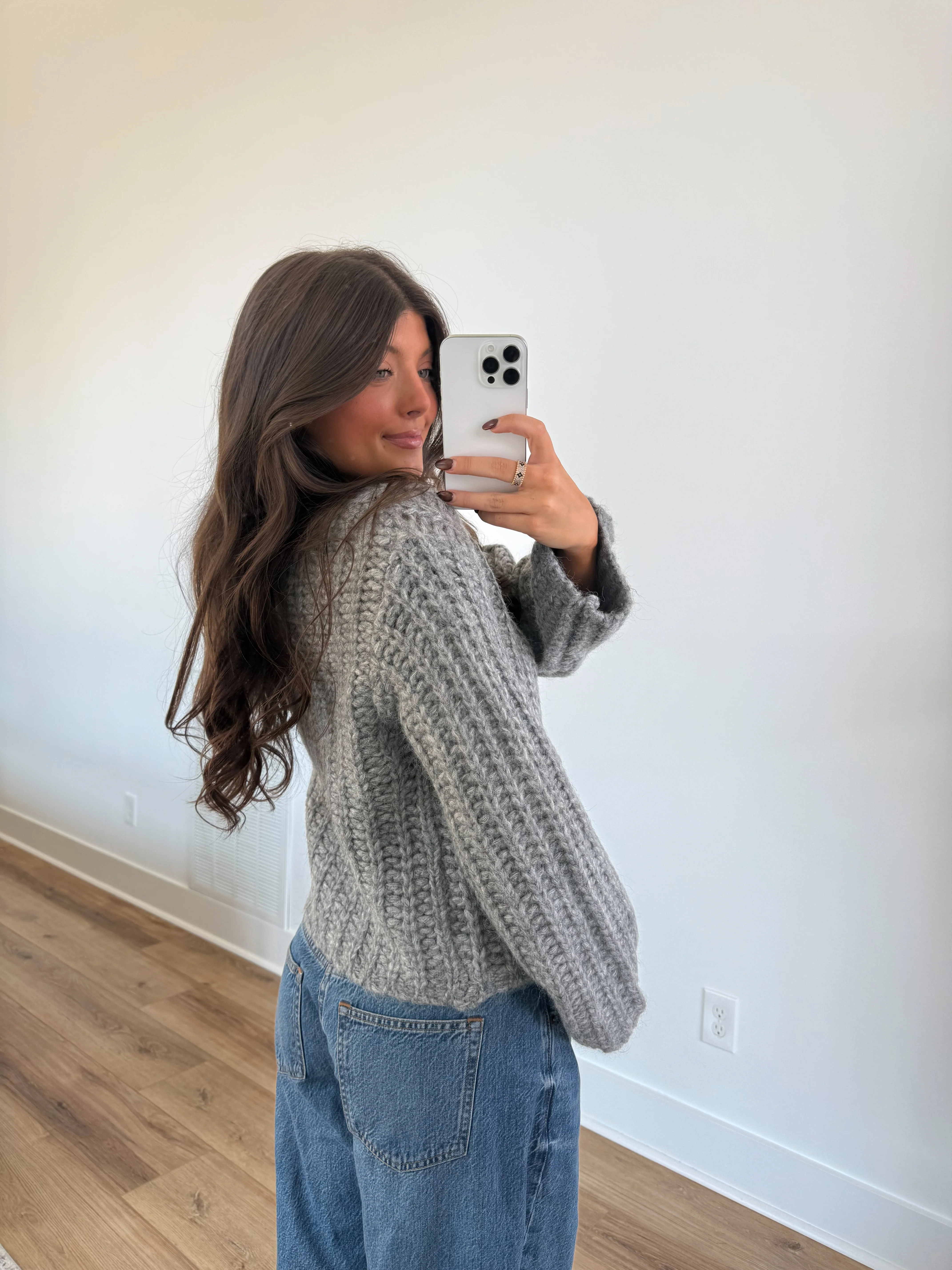 Chunky Grey Button Cardigan - Image 3