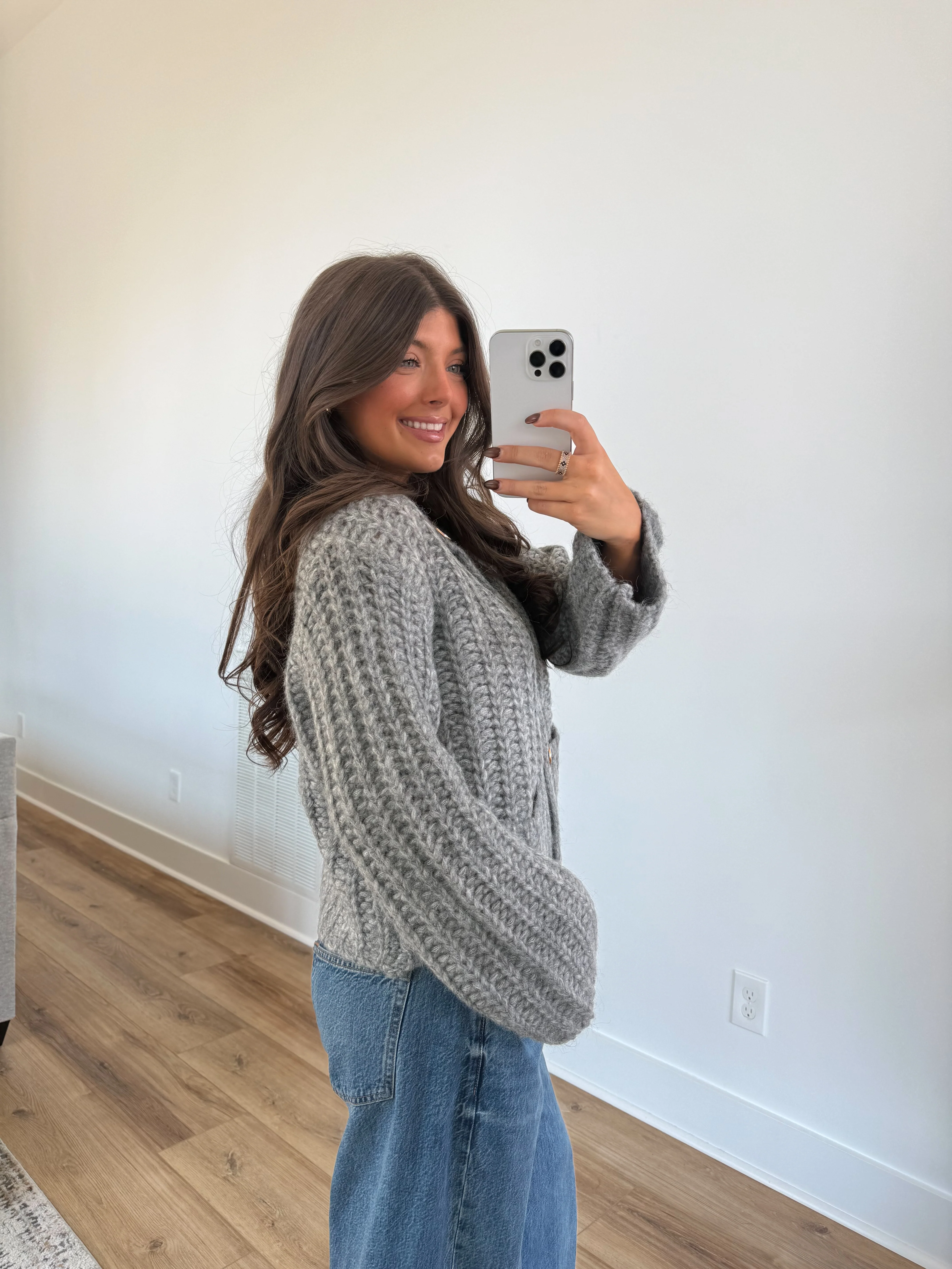 Chunky Grey Button Cardigan - Image 4