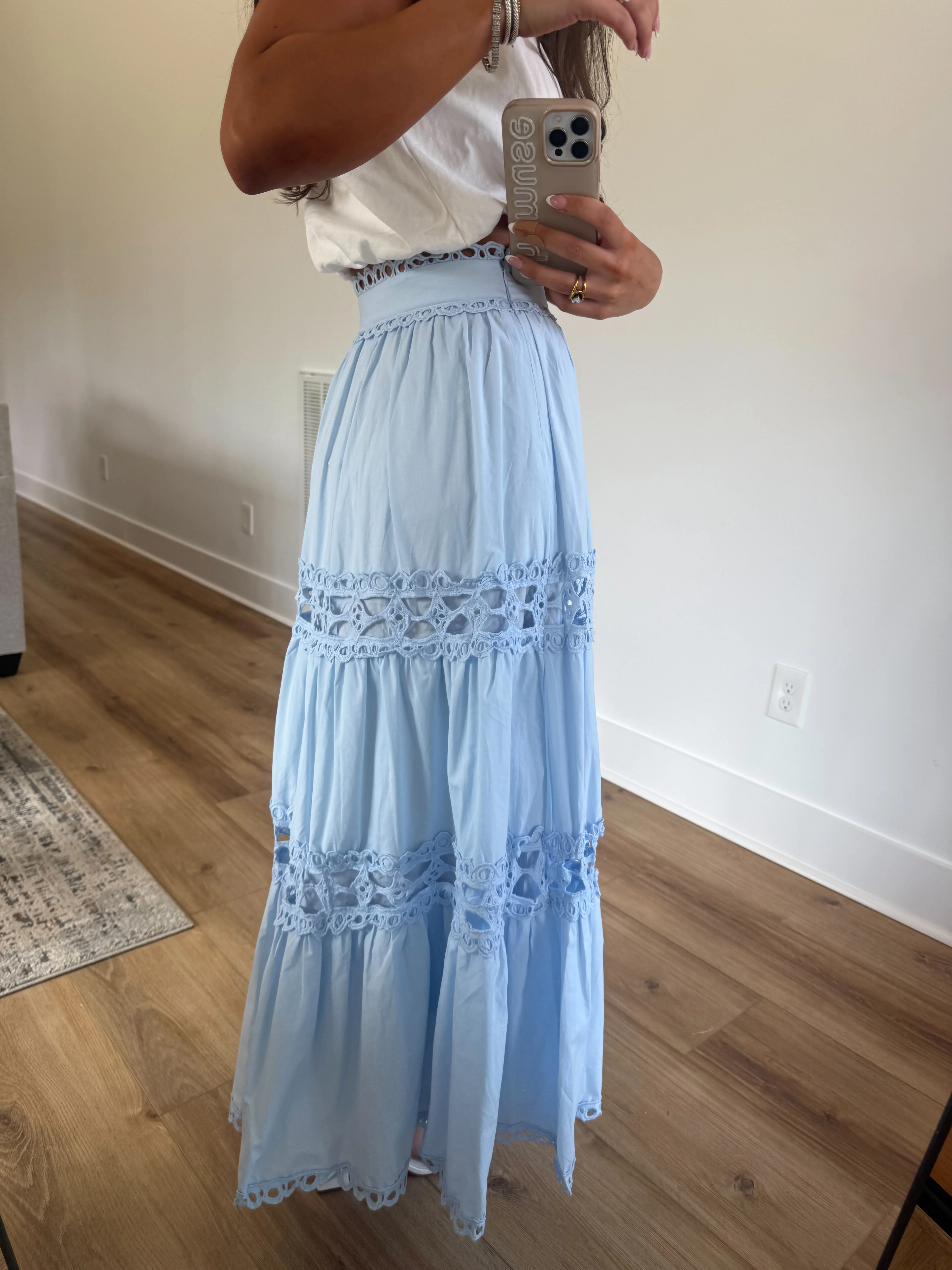 Classic Eyelet Midi Skirt (Blue) - Image 2