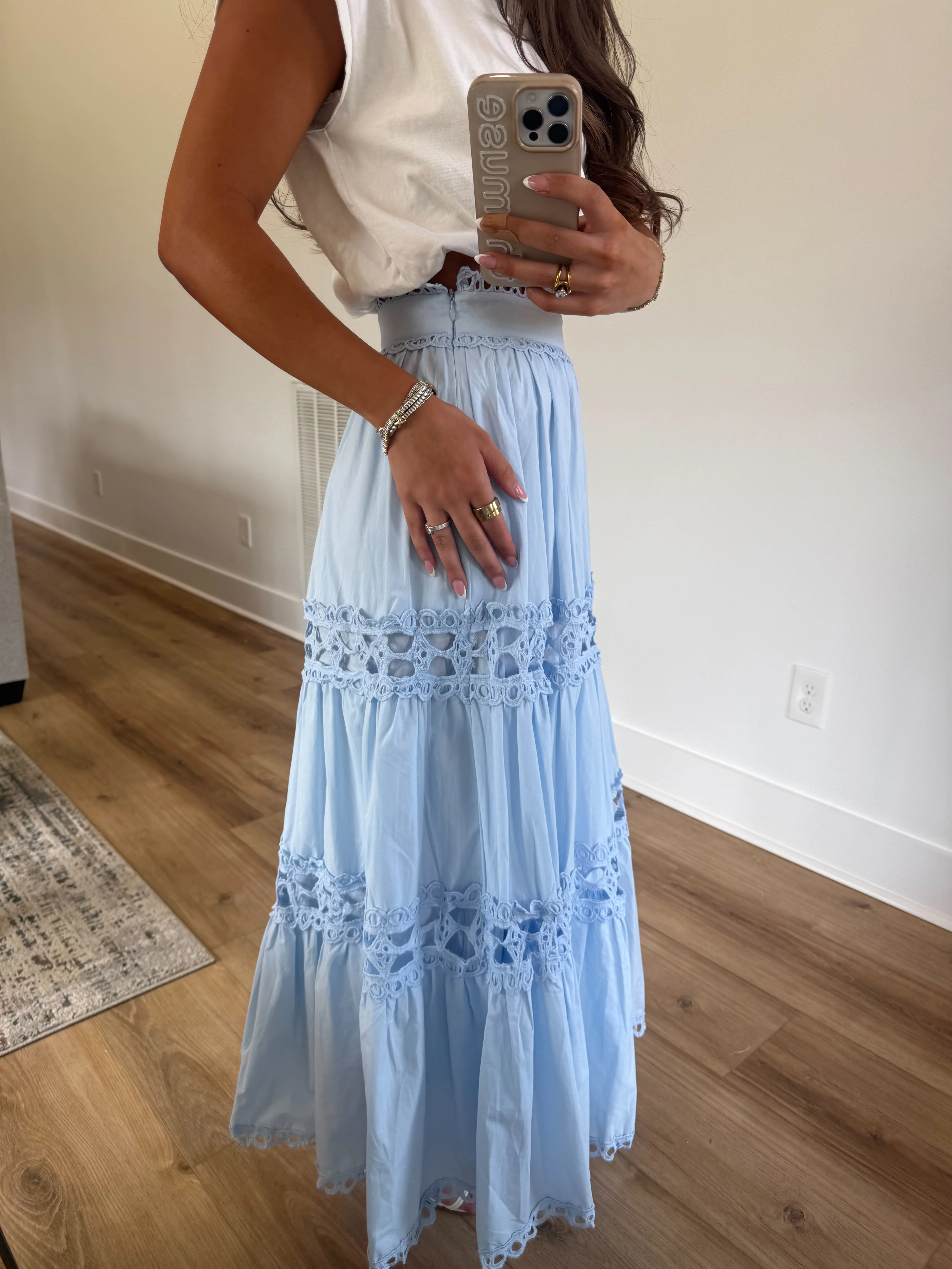 Classic Eyelet Midi Skirt (Blue) - Image 3