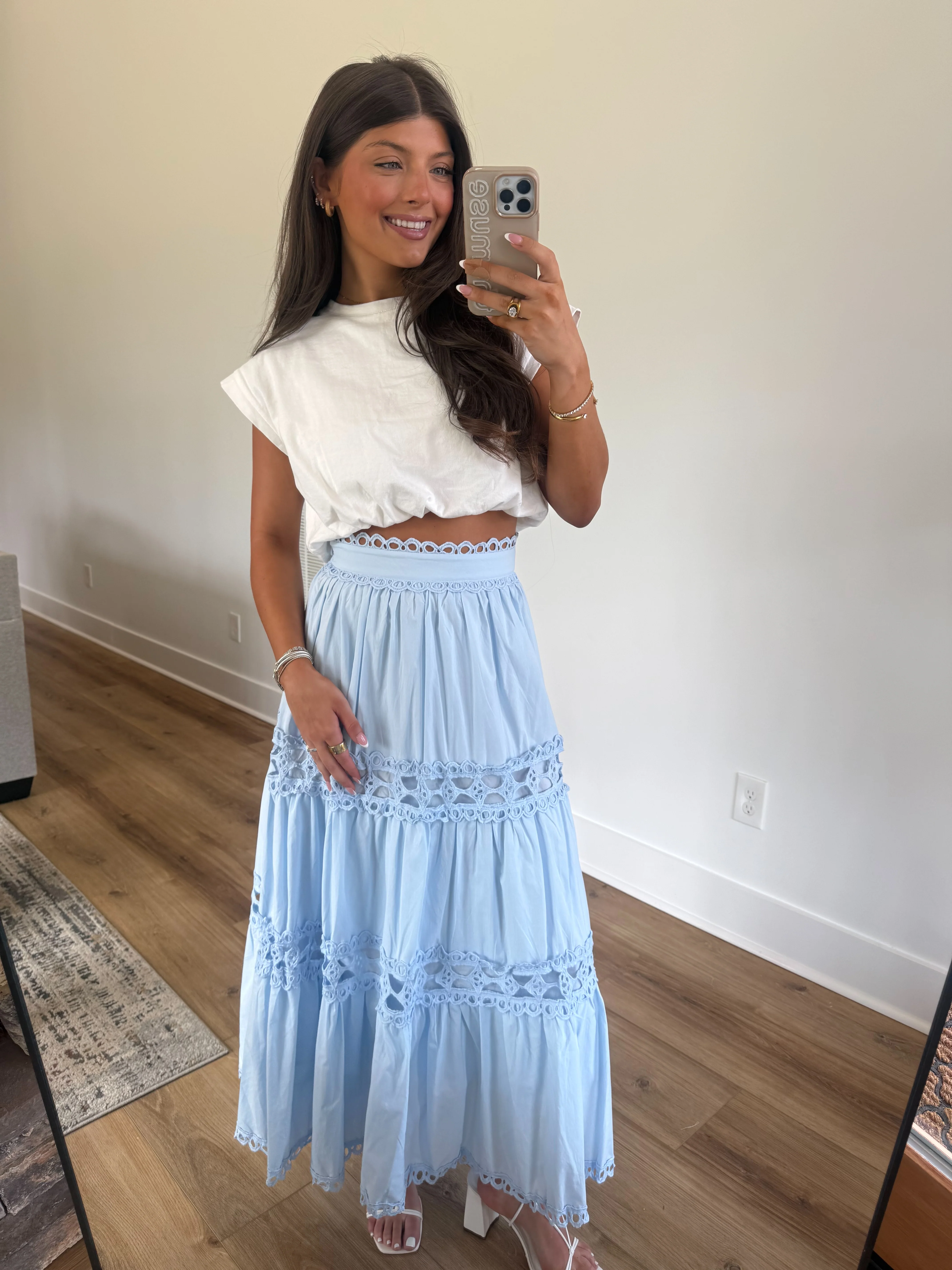 Classic Eyelet Midi Skirt (Blue) - Image 4
