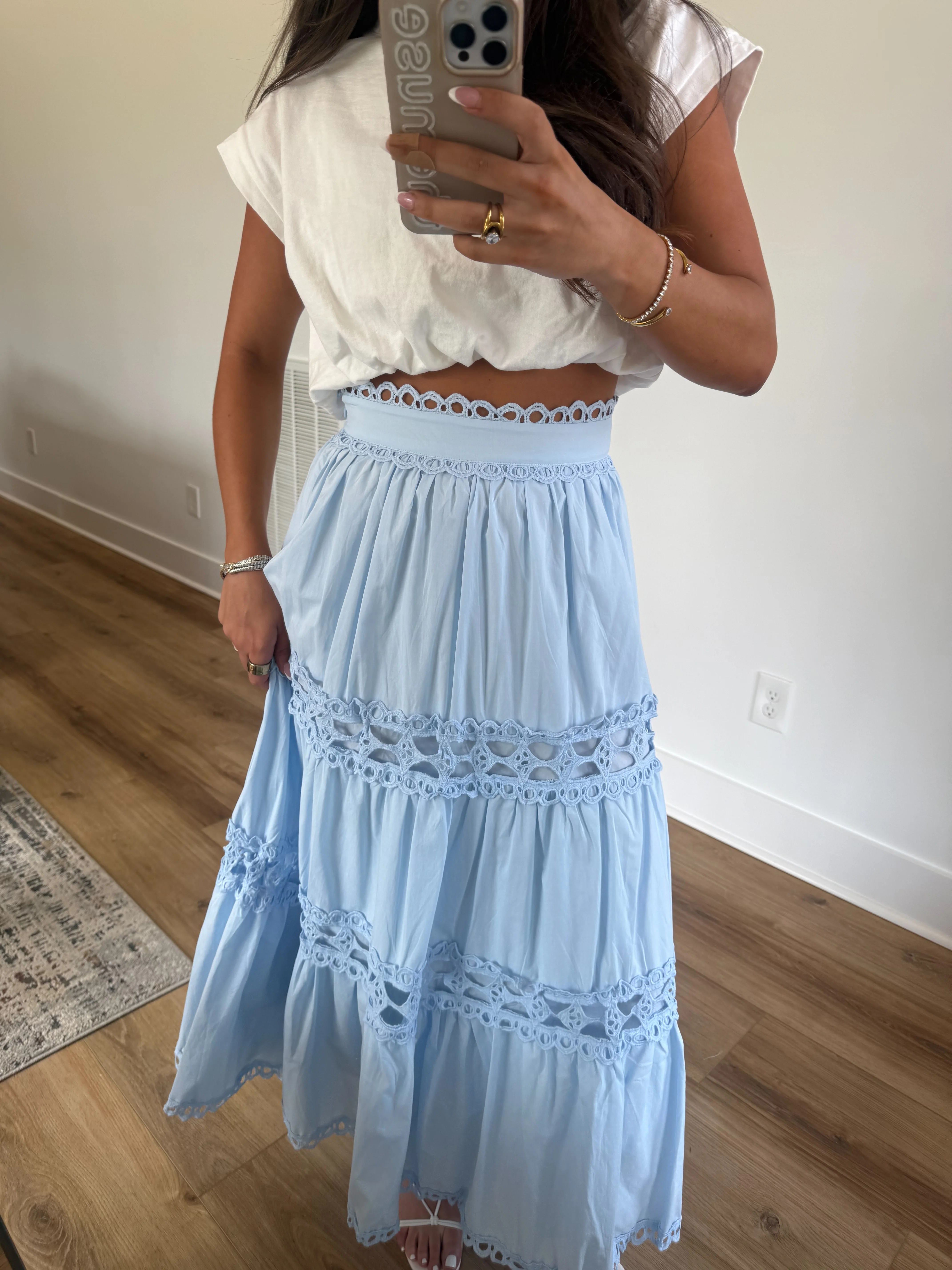 Classic Eyelet Midi Skirt (Blue) - Image 5