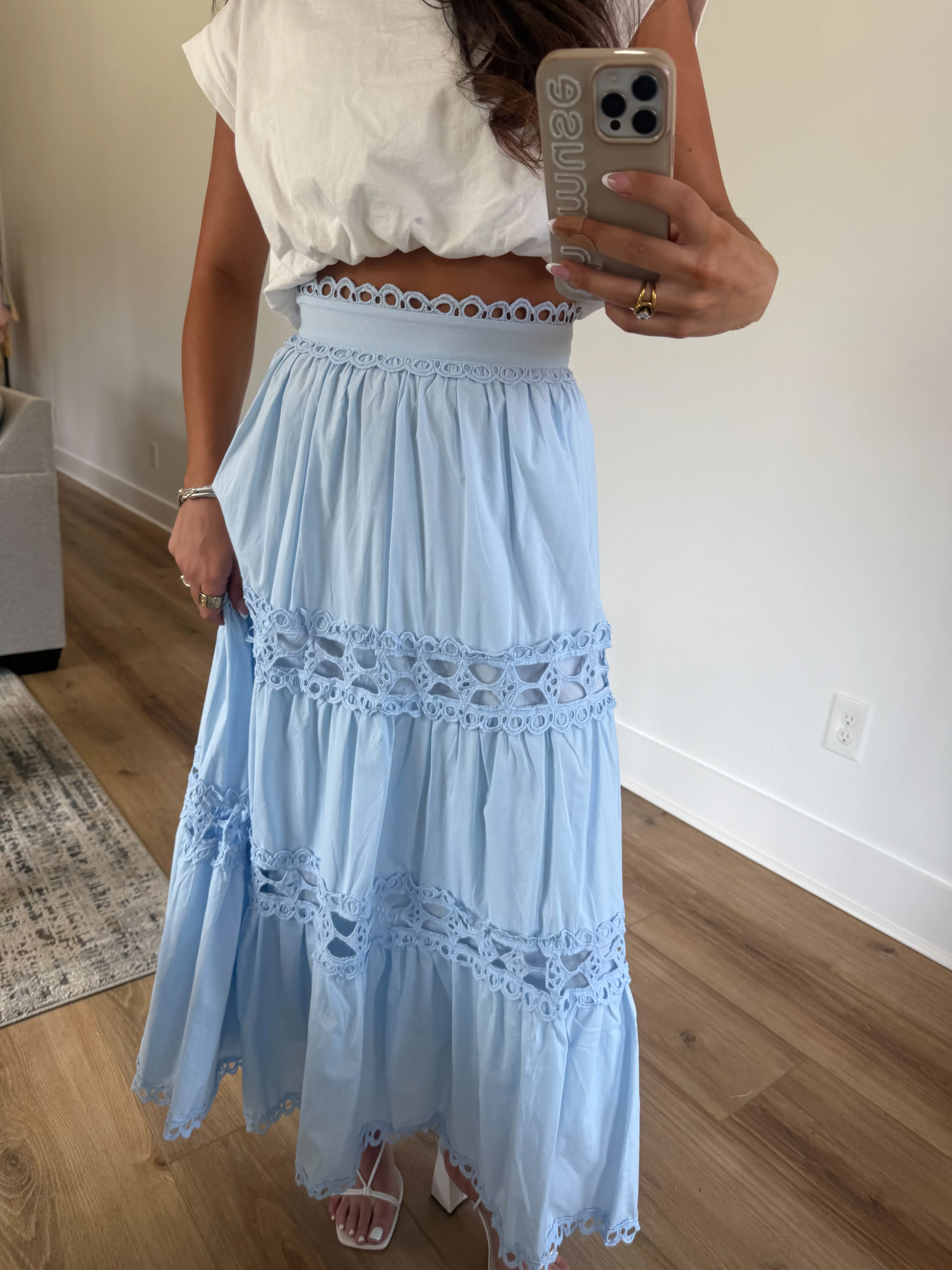 Classic Eyelet Midi Skirt (Blue) - Image 6