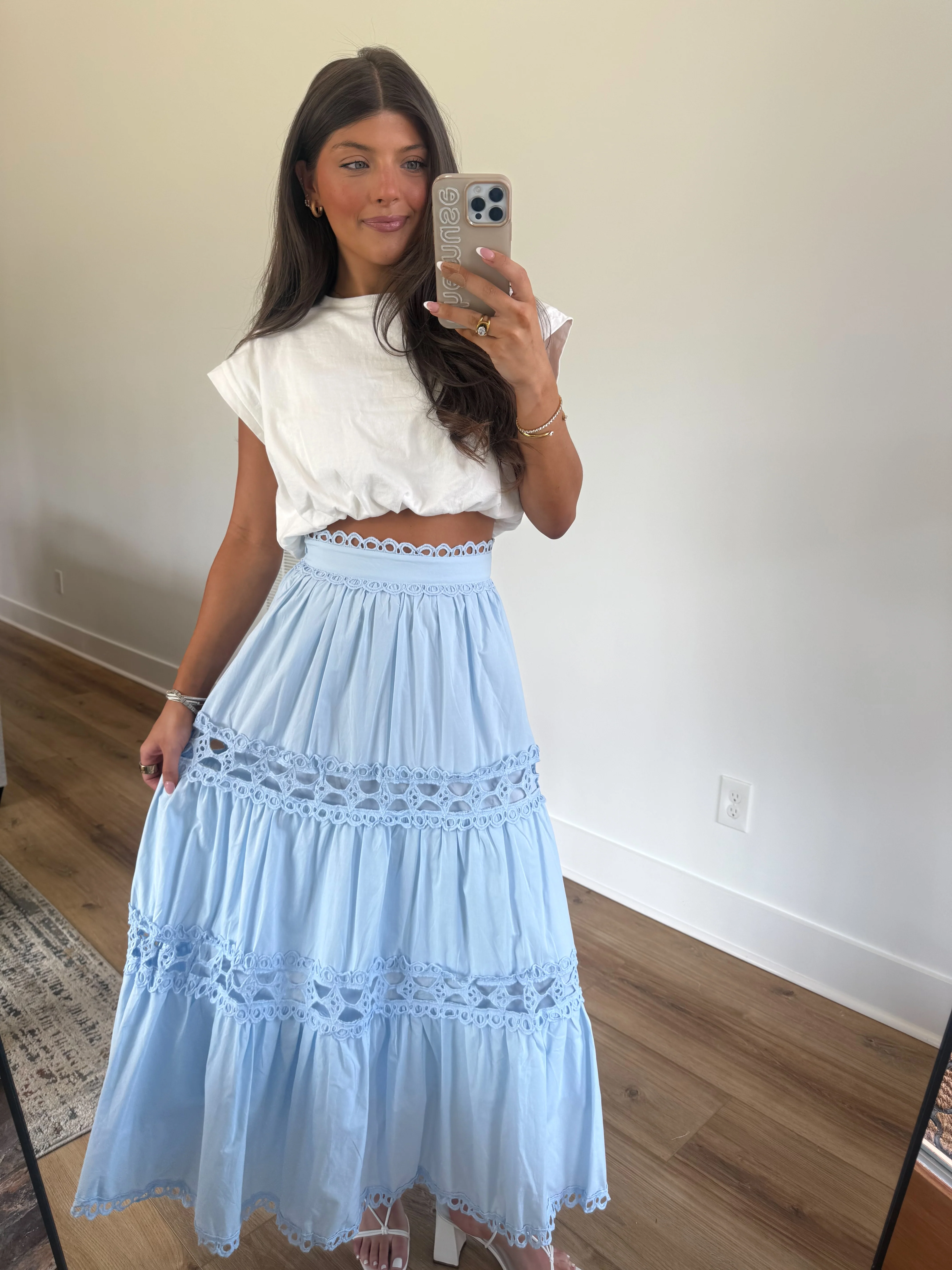 Classic Eyelet Midi Skirt (Blue) - Image 7