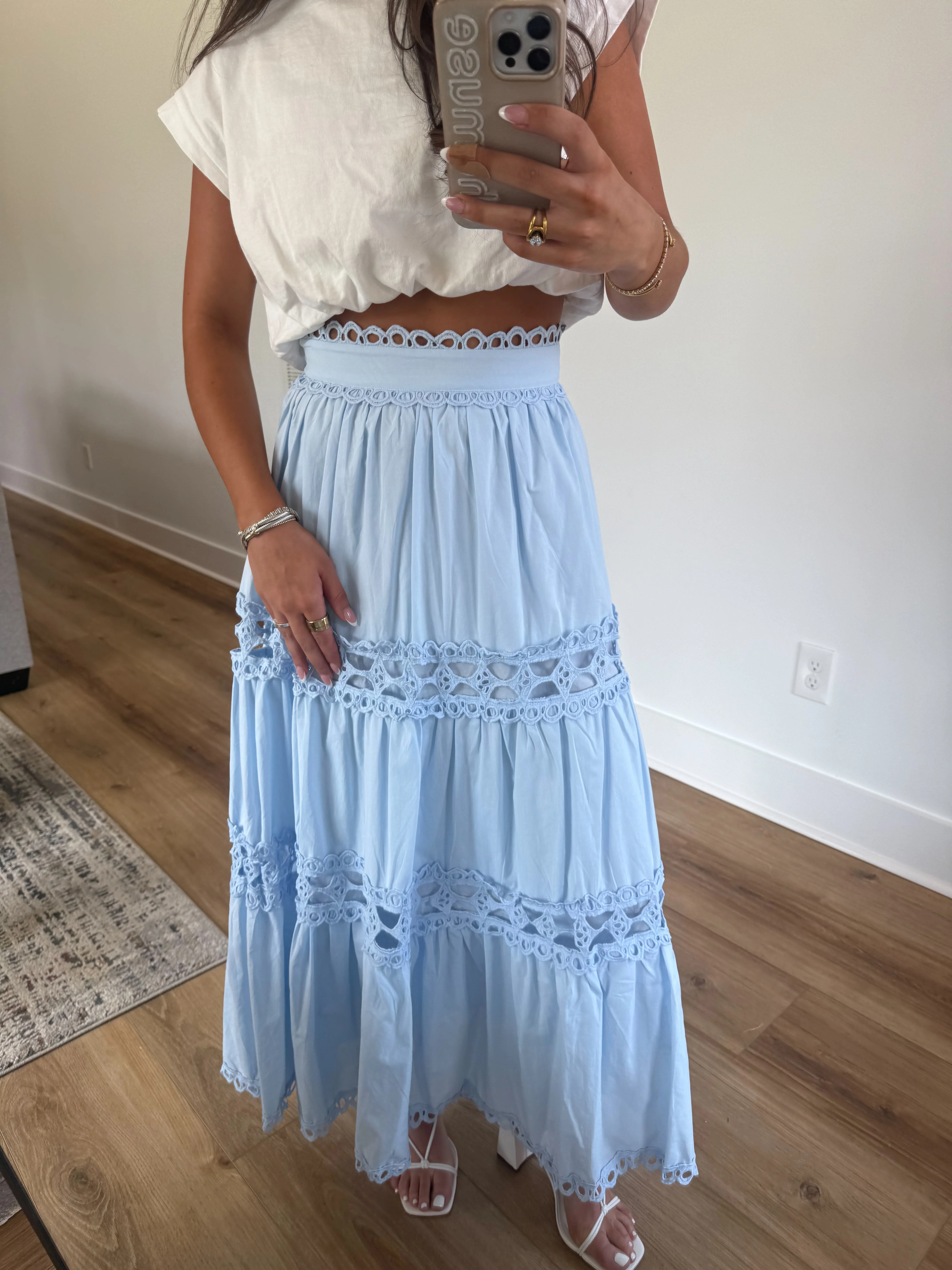 Classic Eyelet Midi Skirt (Blue) - Image 8
