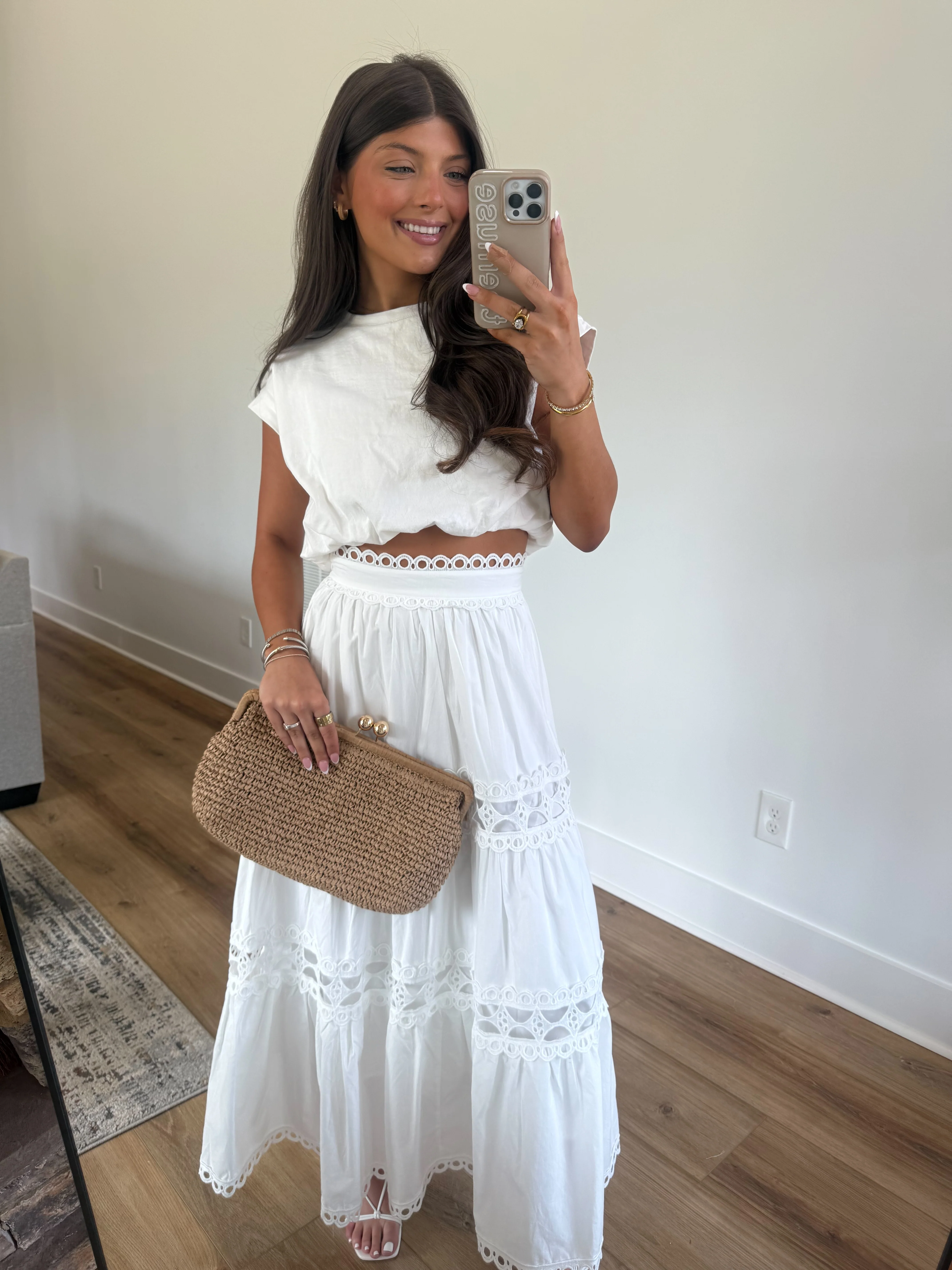 Classic Eyelet Midi Skirt (White)