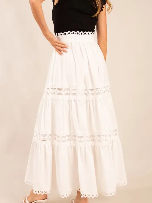 Classic Eyelet Midi Skirt (White) - Image 8