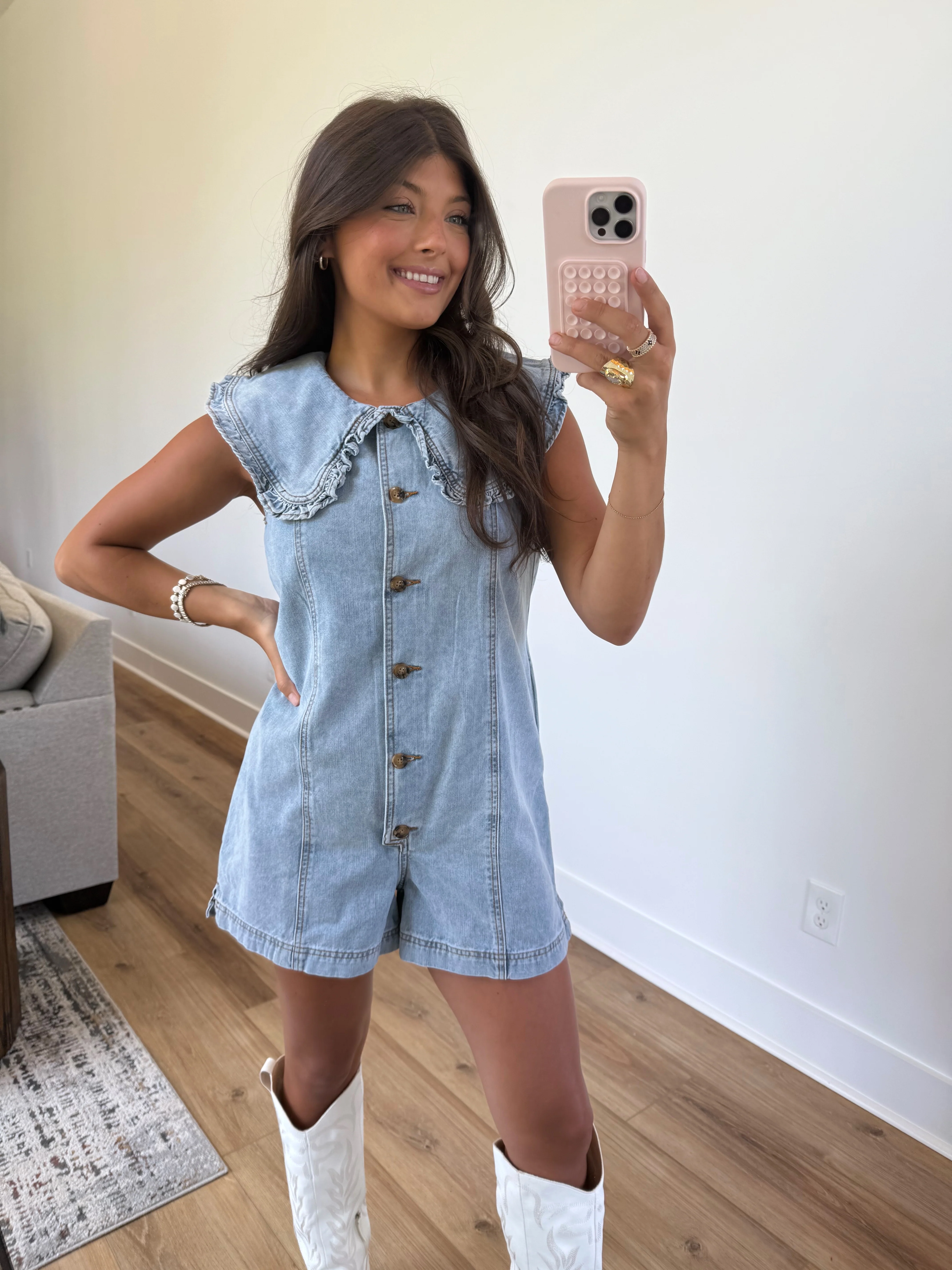 Collar Me Cute Romper (Light Denim) - Image 3
