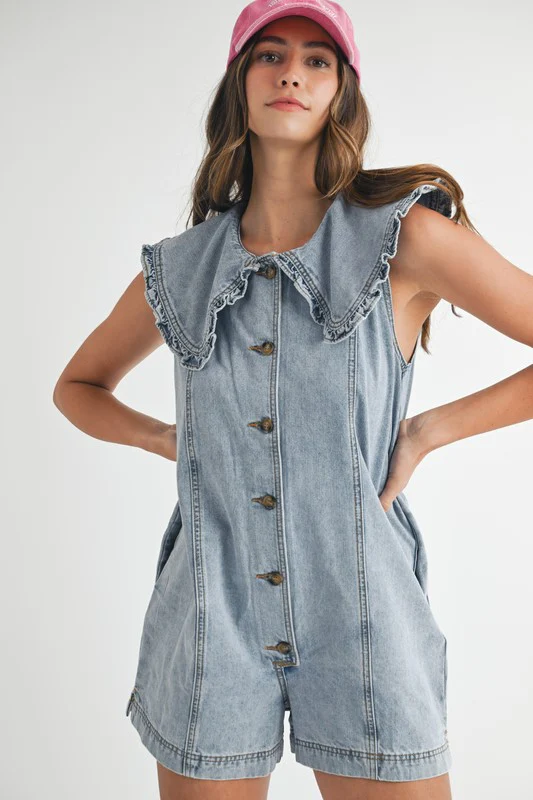 Collar Me Cute Romper (Light Denim) - Image 4