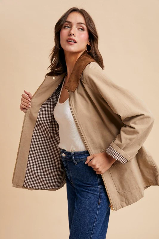 Corduroy Collar Barn Jacket (Beige) - Image 10