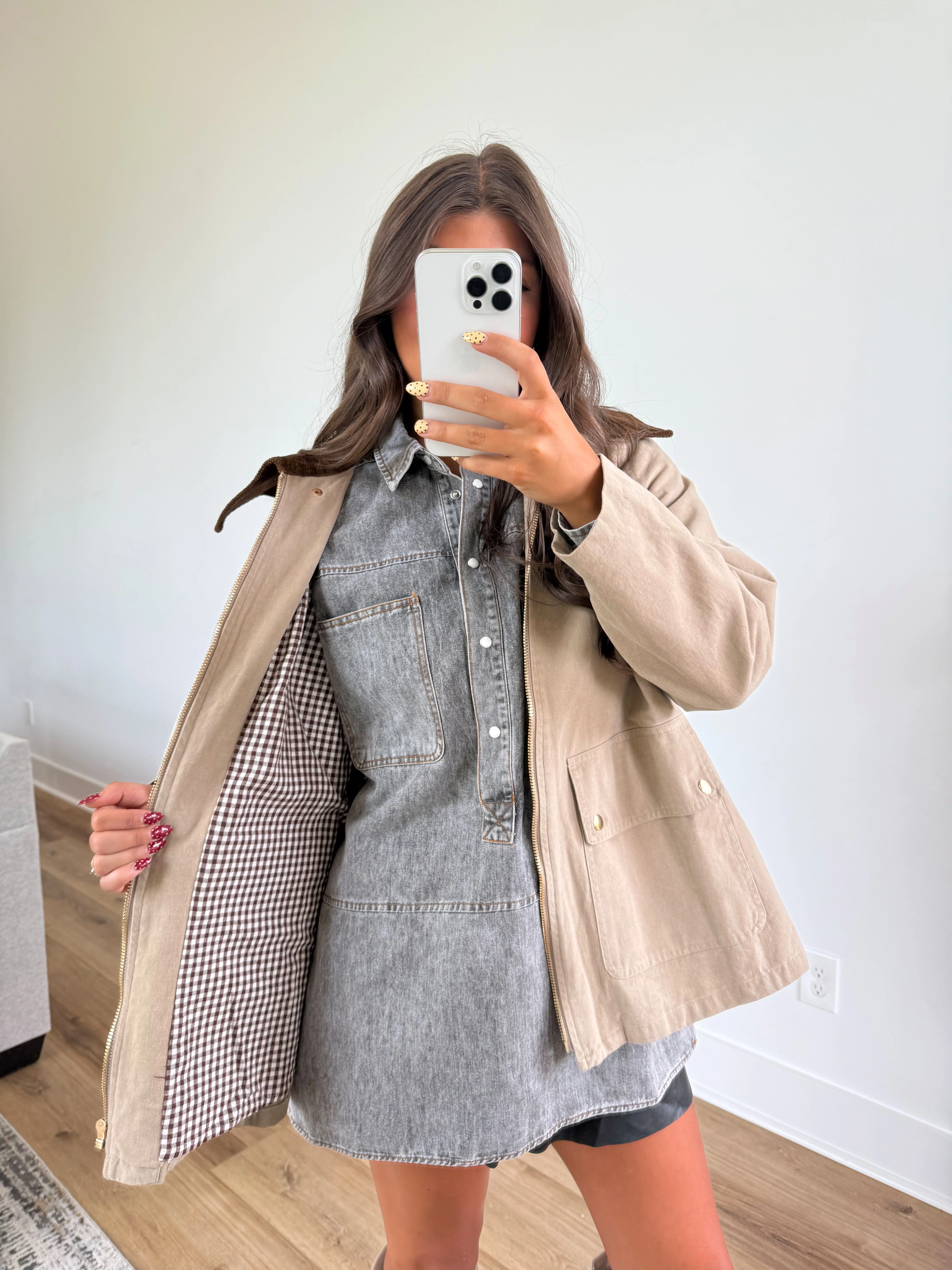 Corduroy Collar Barn Jacket (Beige) - Image 3