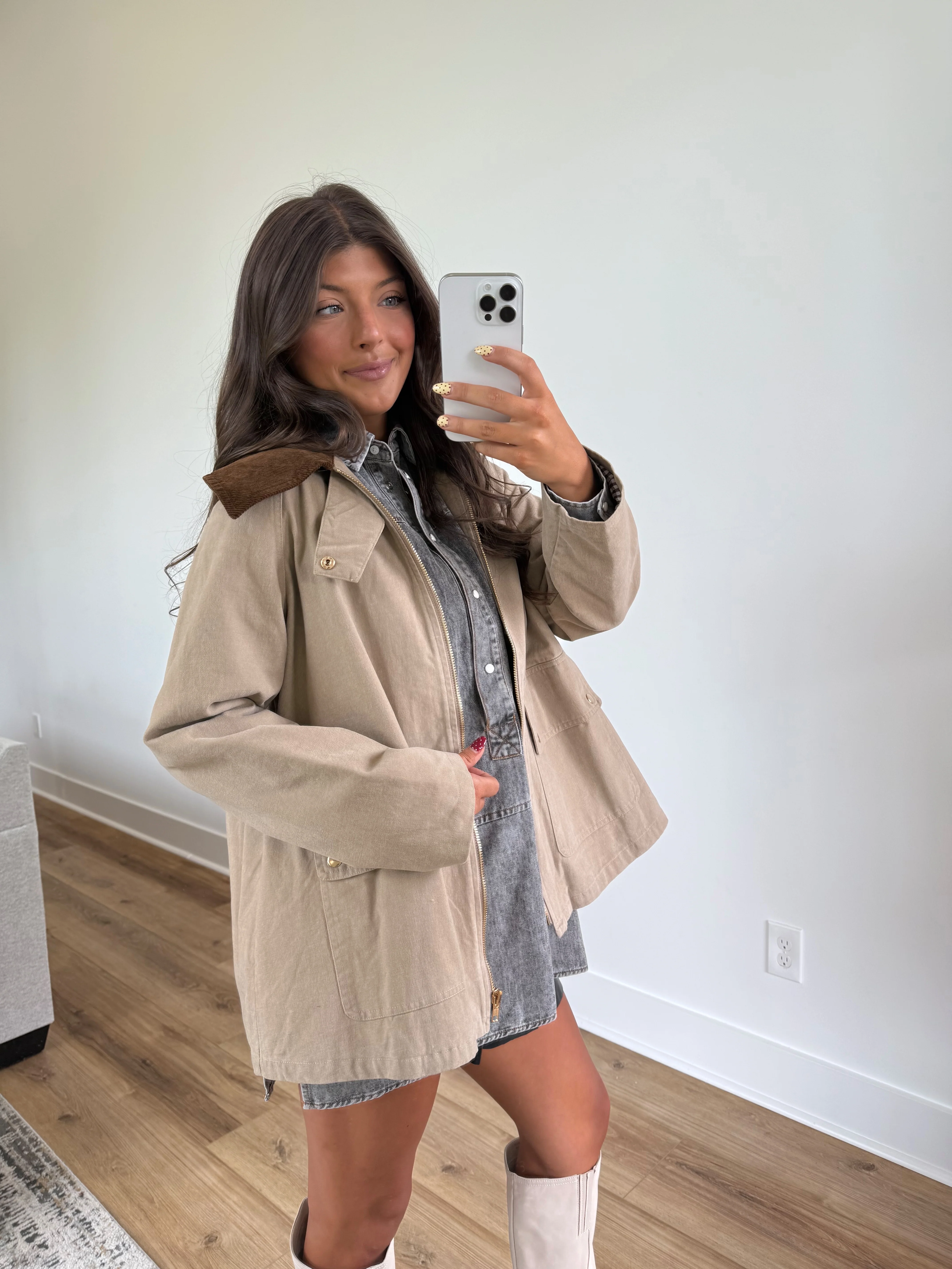 Corduroy Collar Barn Jacket (Beige) - Image 4