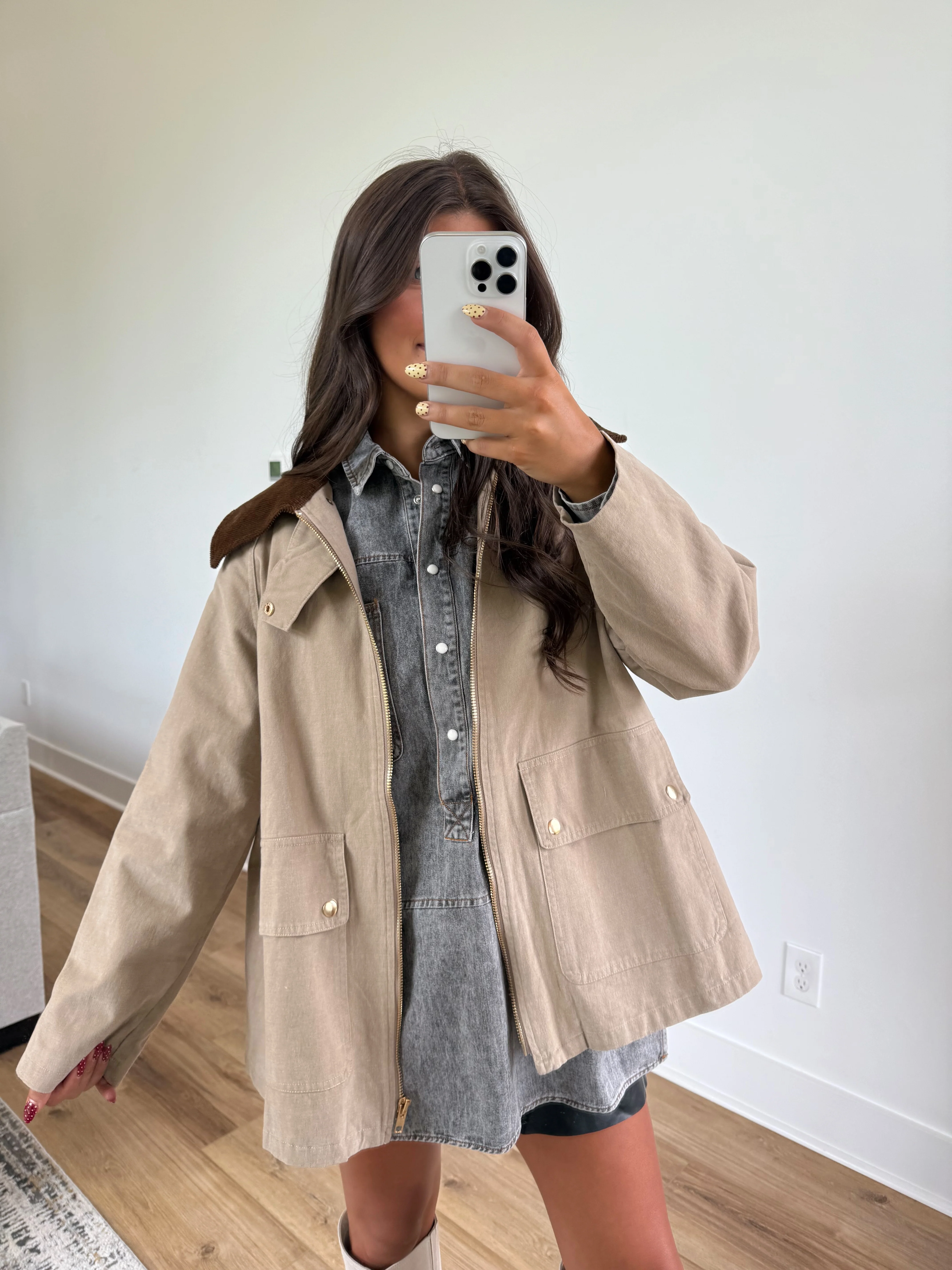 Corduroy Collar Barn Jacket (Beige) - Image 5