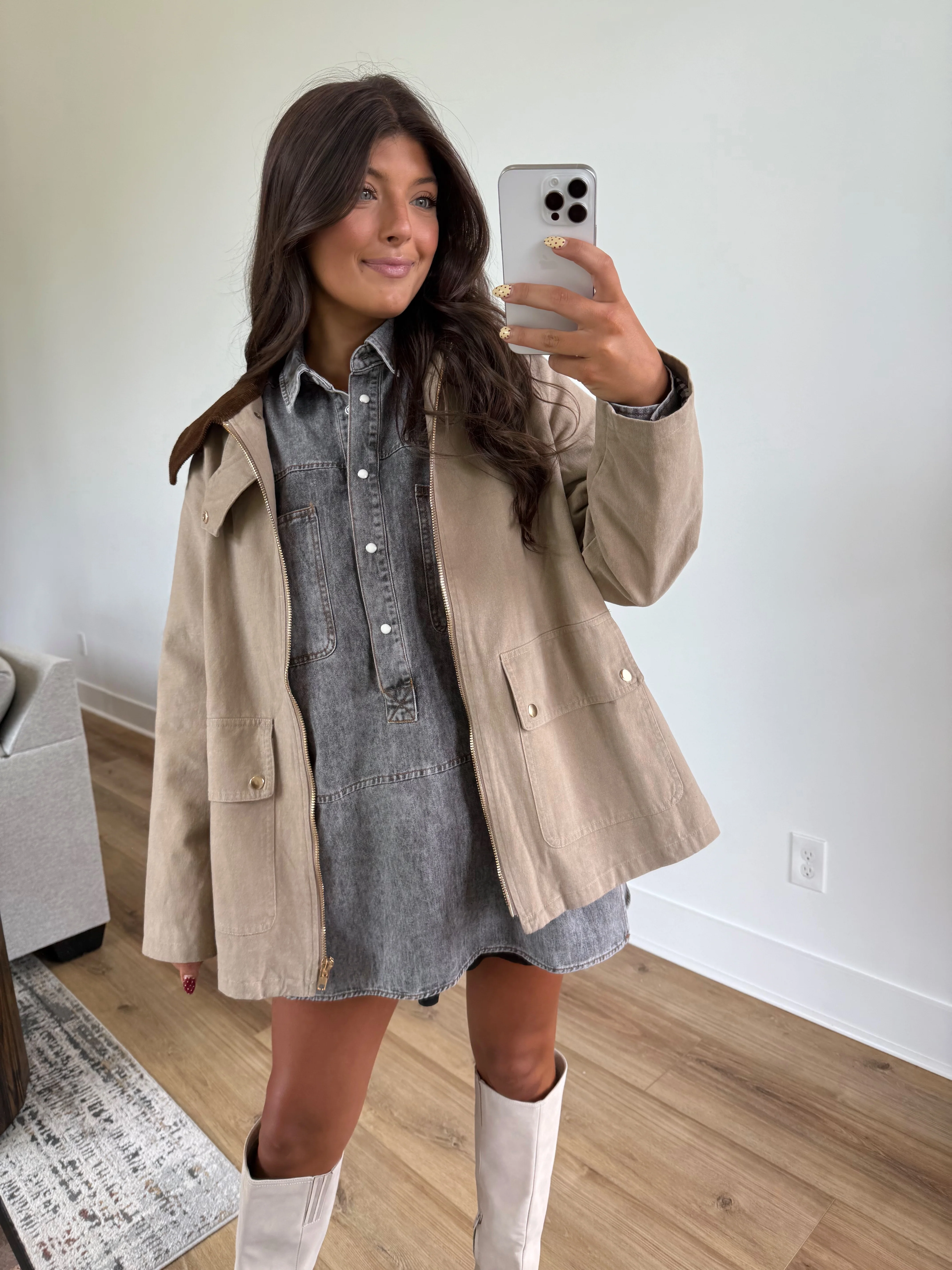 Corduroy Collar Barn Jacket (Beige) - Image 6