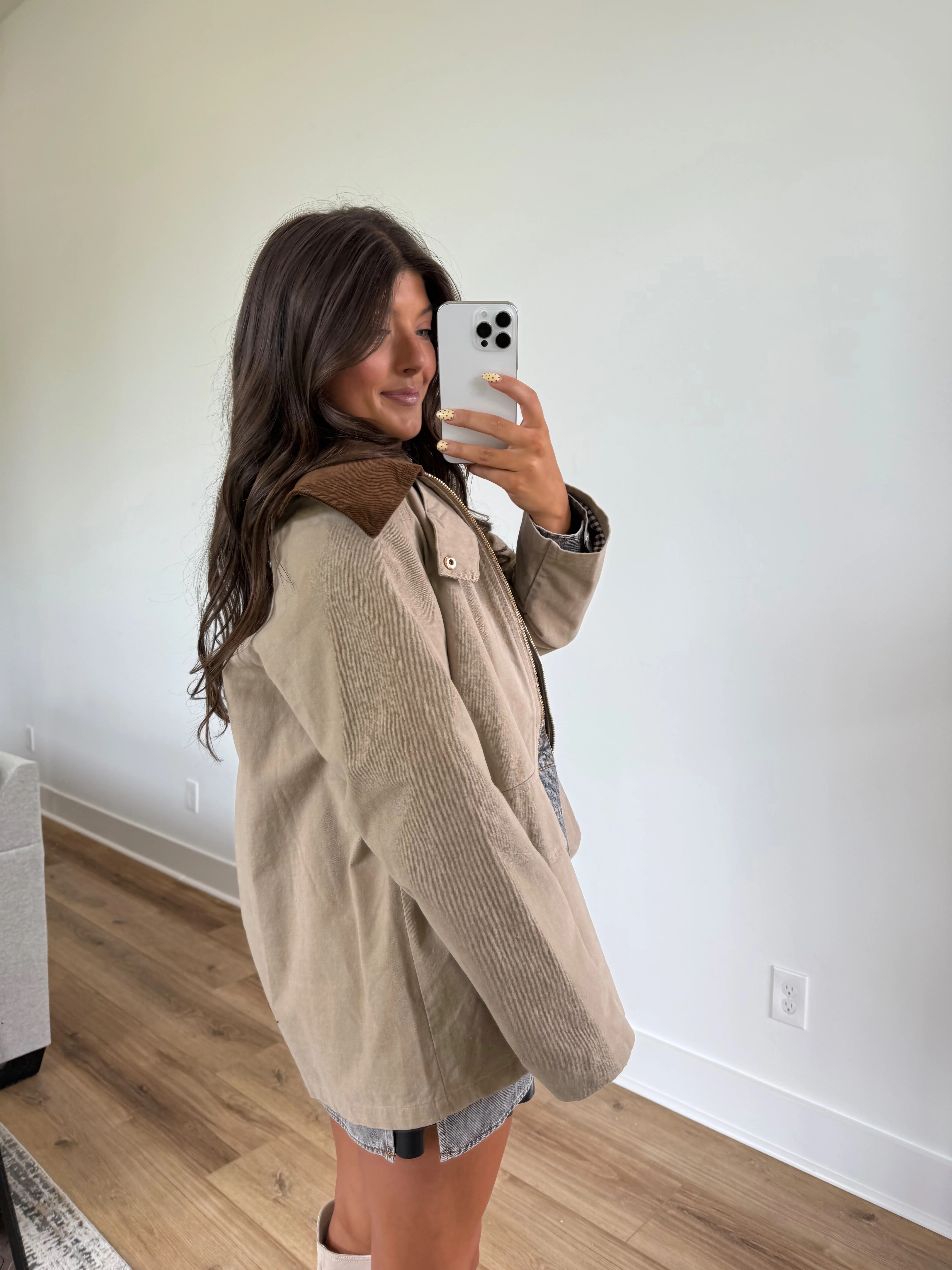 Corduroy Collar Barn Jacket (Beige) - Image 8
