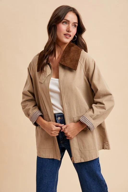 Corduroy Collar Barn Jacket (Beige) - Image 9