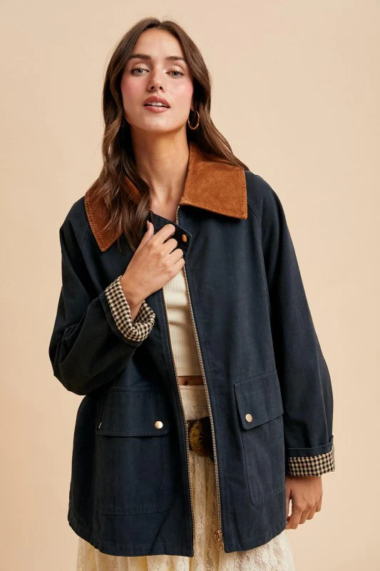 Corduroy Collar Barn Jacket (Navy) - Image 9