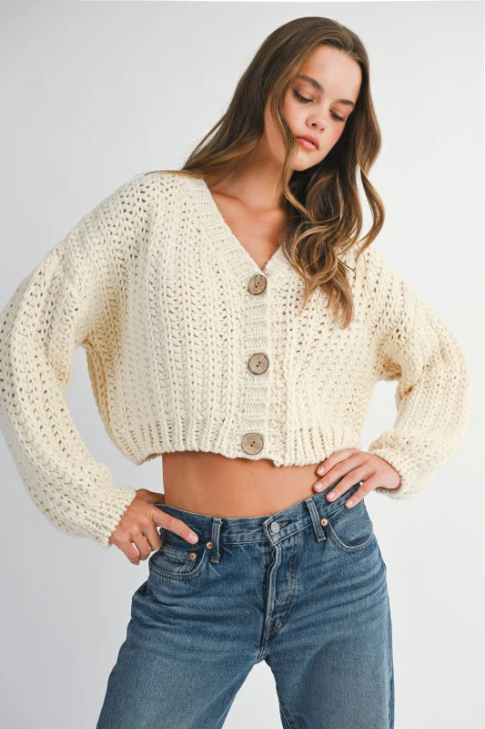 Cream Cropped Cardigan - Image 5