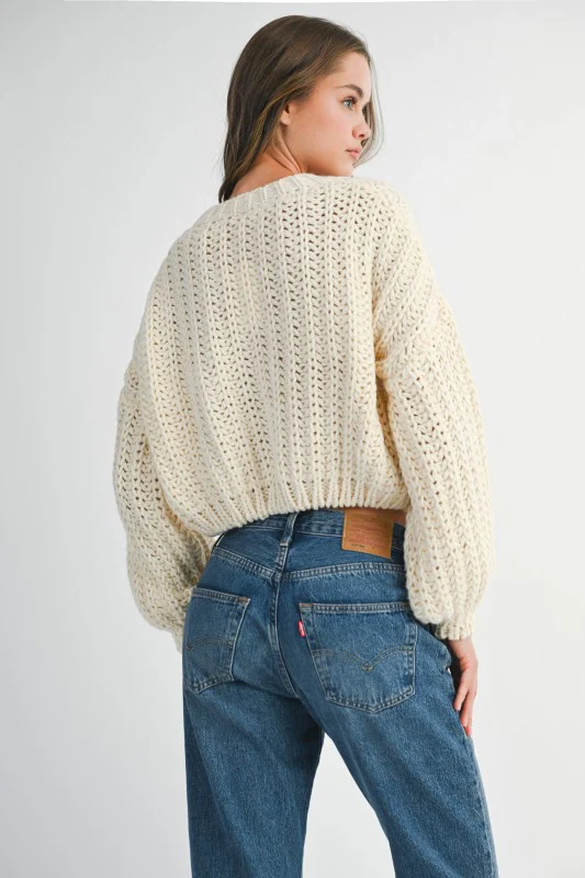 Cream Cropped Cardigan - Image 7