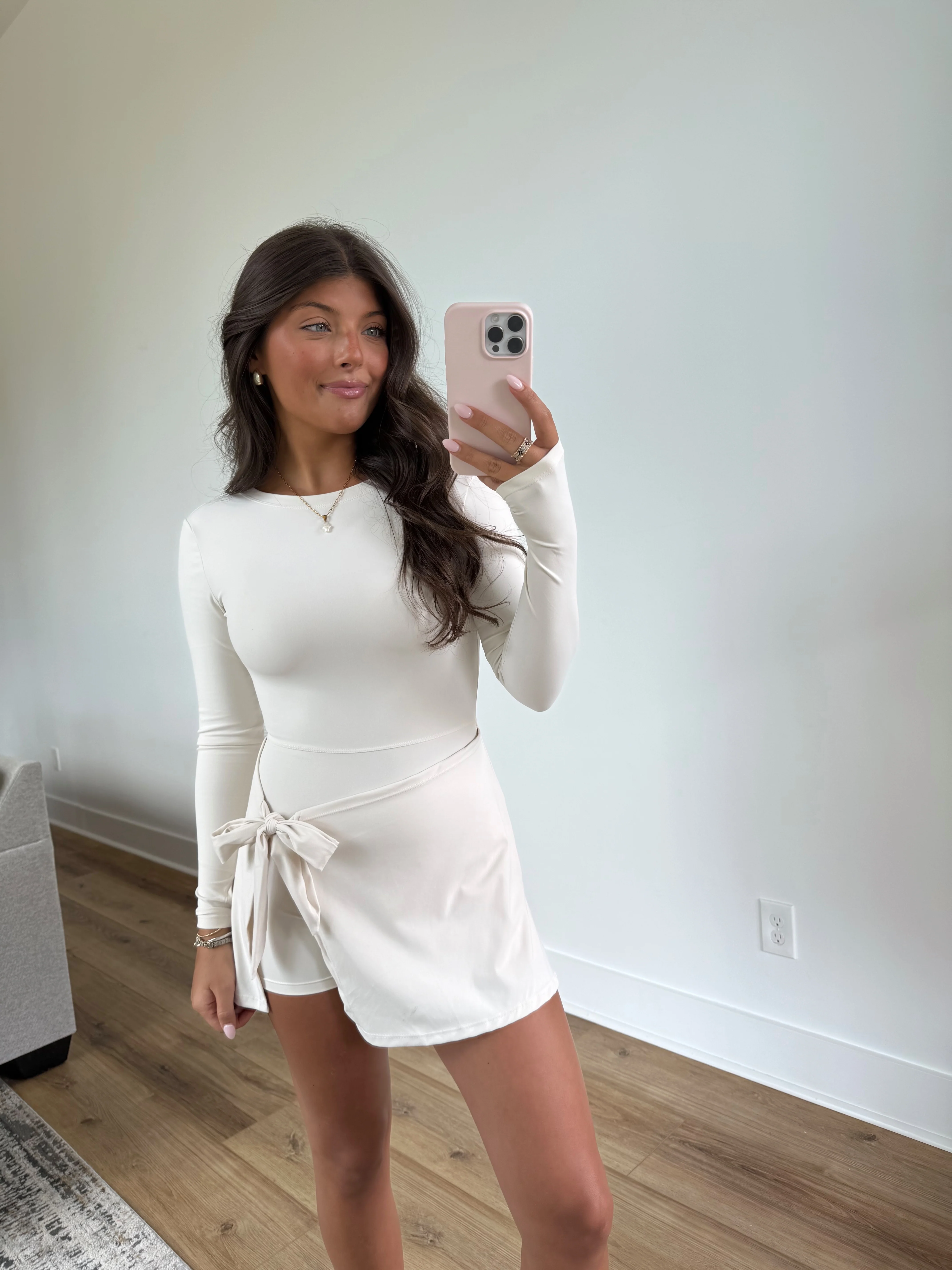 Cream Long Sleeve Wrap Romper