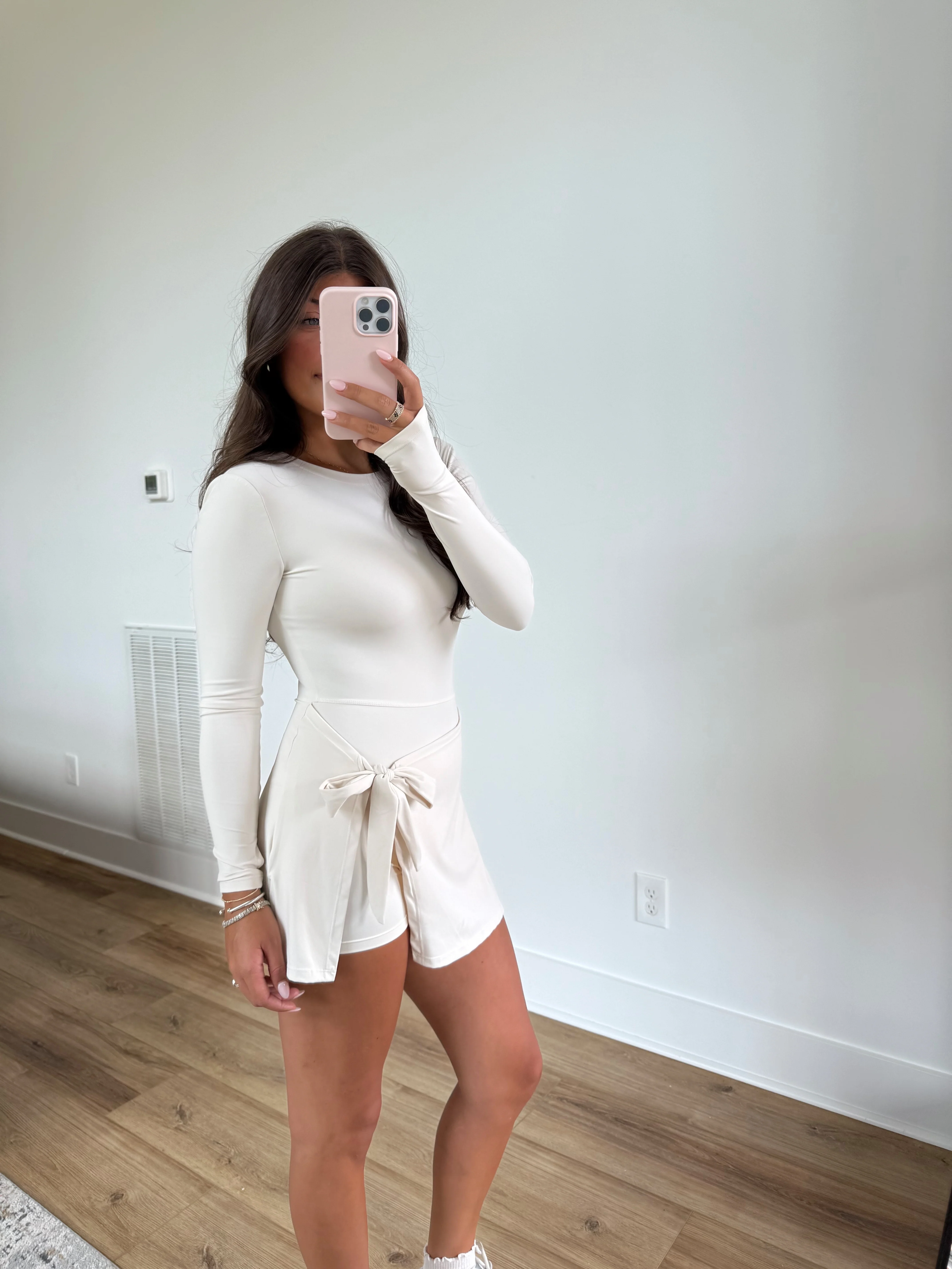 Cream Long Sleeve Wrap Romper - Image 2