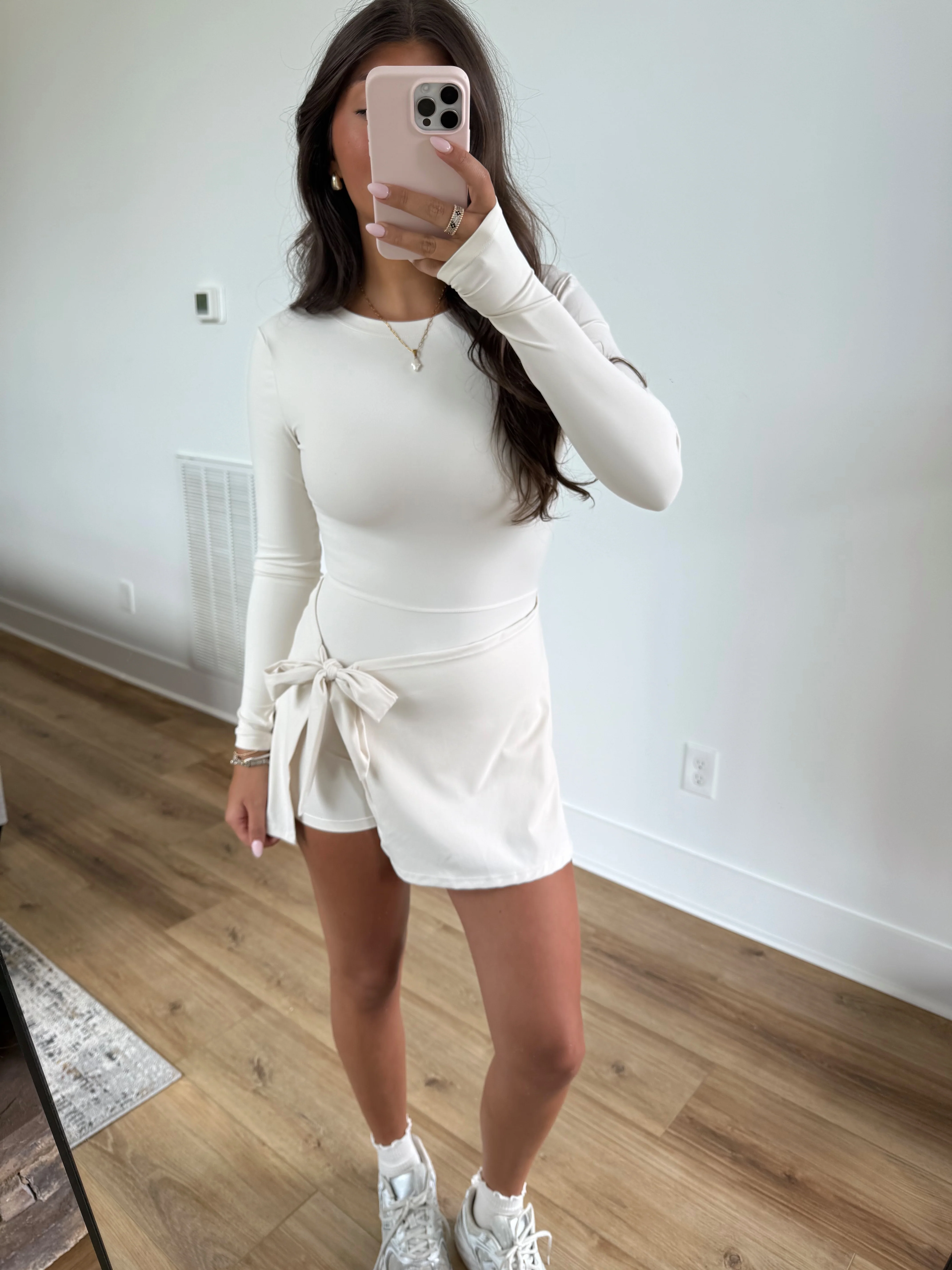 Cream Long Sleeve Wrap Romper - Image 6